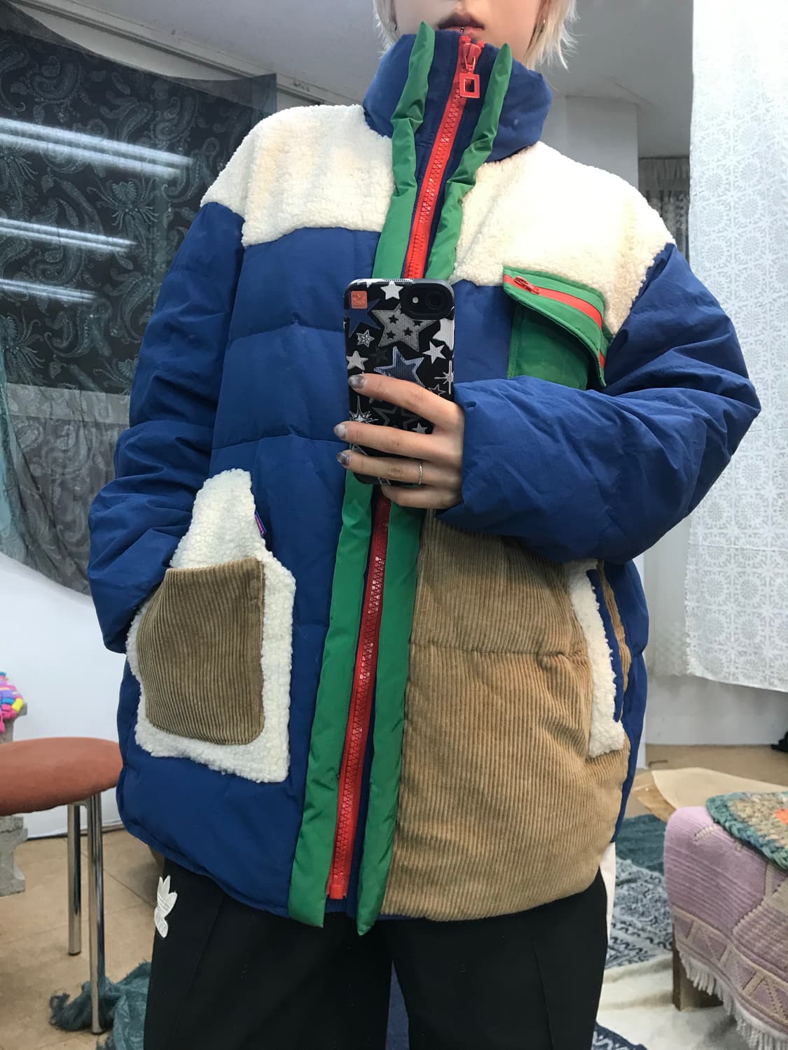 H.X STUIDIO 빈티지 후리스 배색 경량패딩  상품이미지7