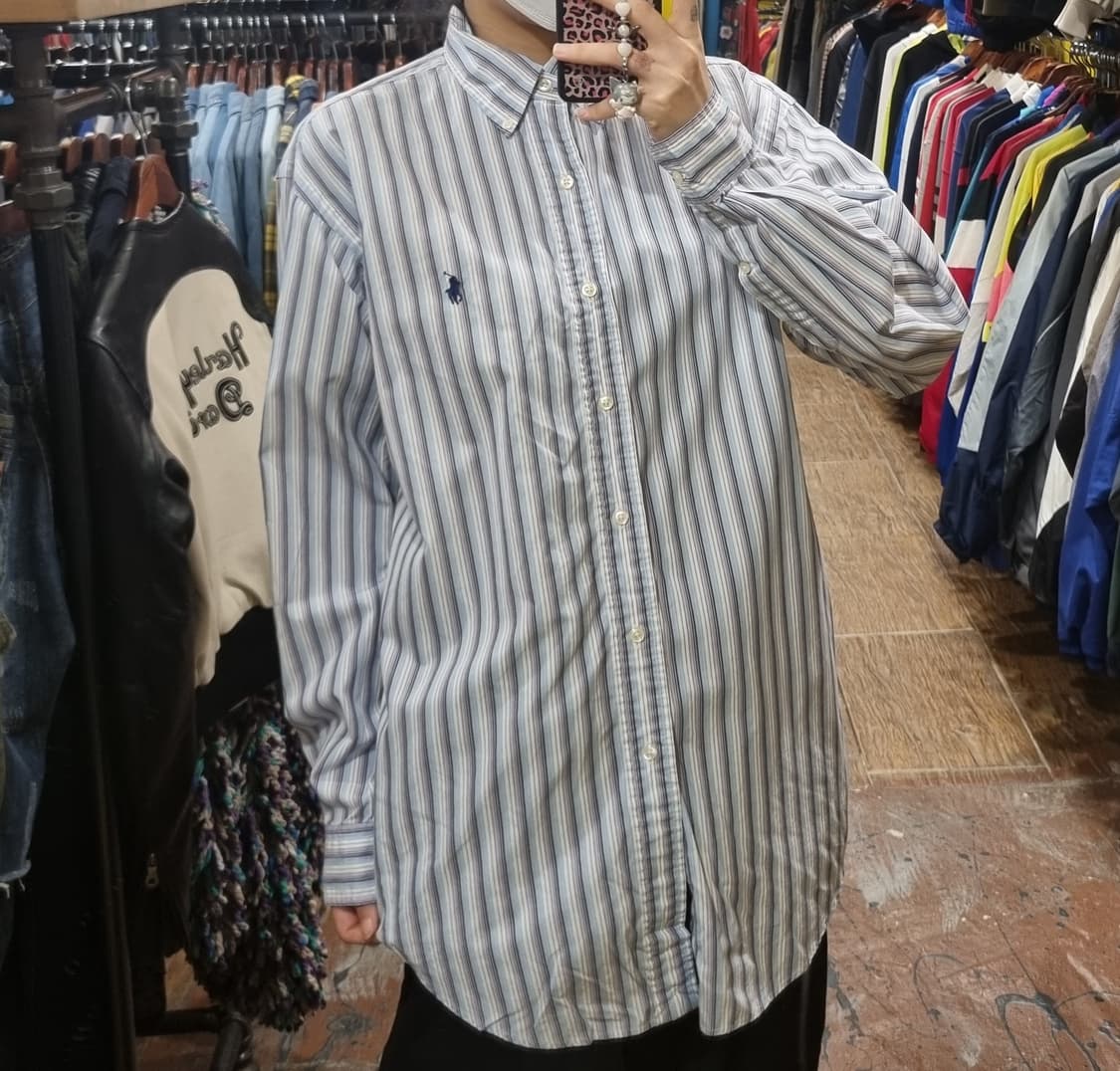 [Hi] 폴로 스트라이프 긴팔 셔츠 블루 상품이미지2