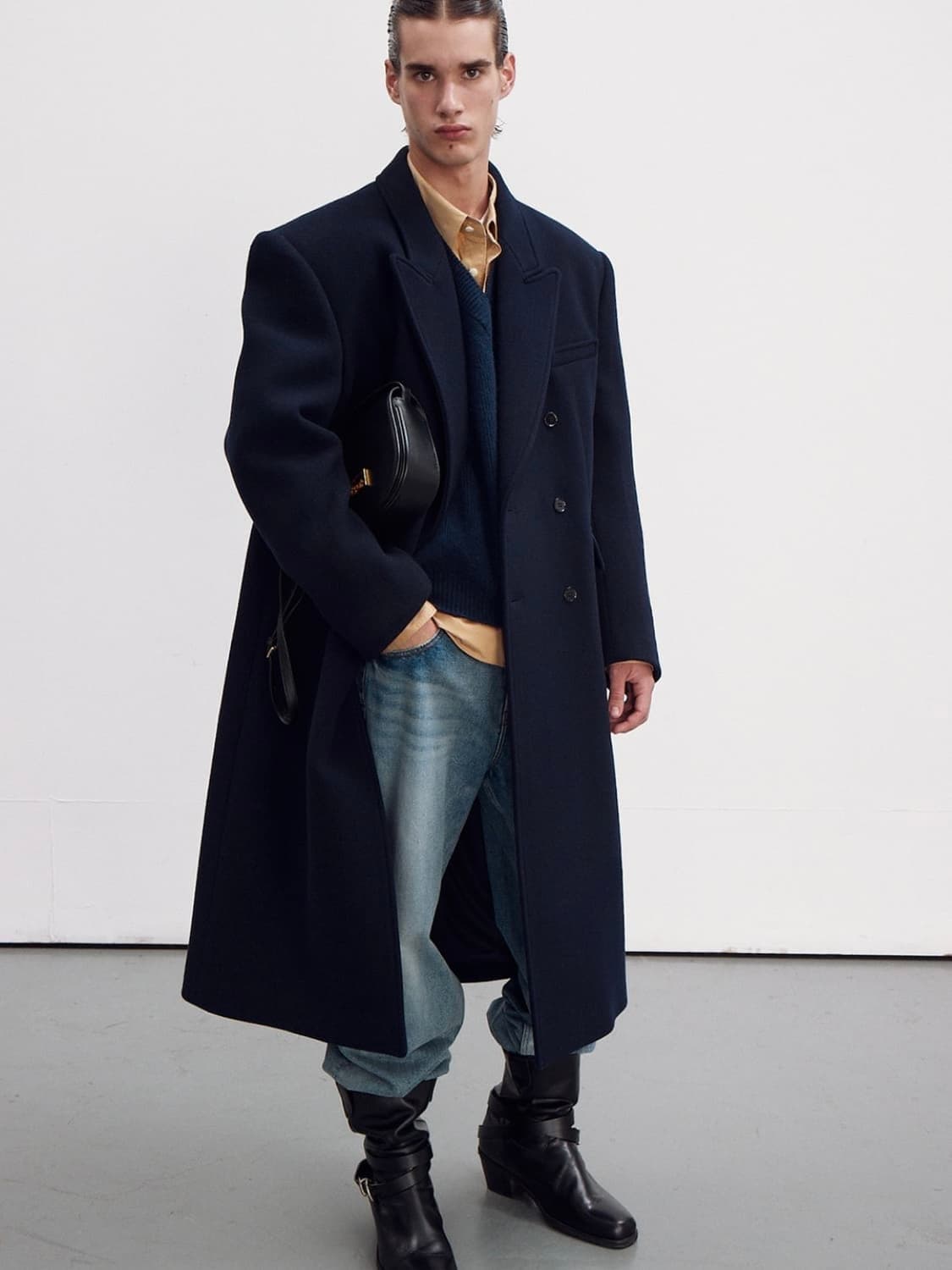 [L] 렉토 로버펠트 더블 코트 네이비 상품이미지1