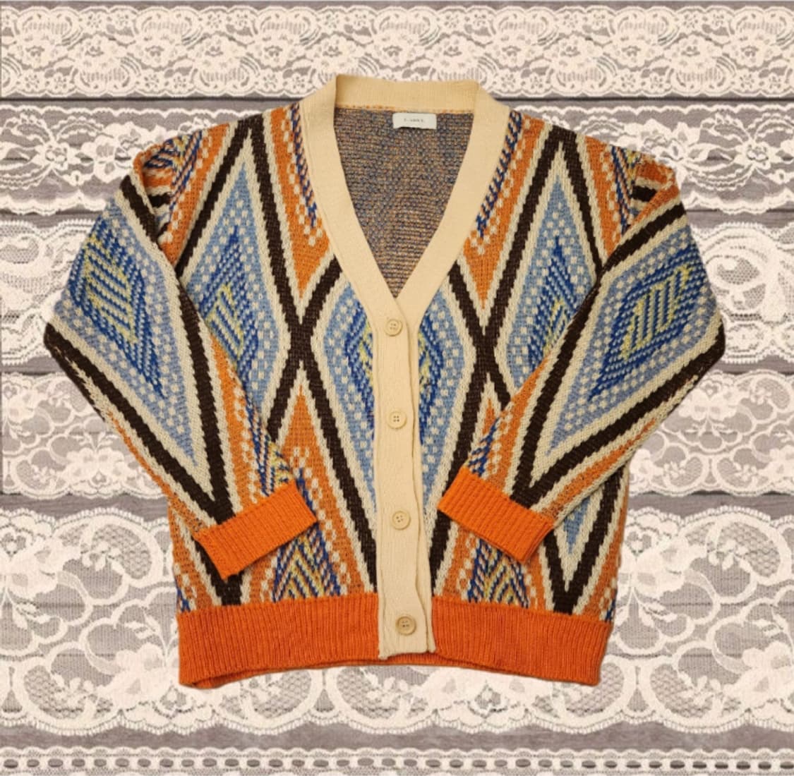 빈티지 아가일 포인트 오버핏 니트 가디건 상품이미지1