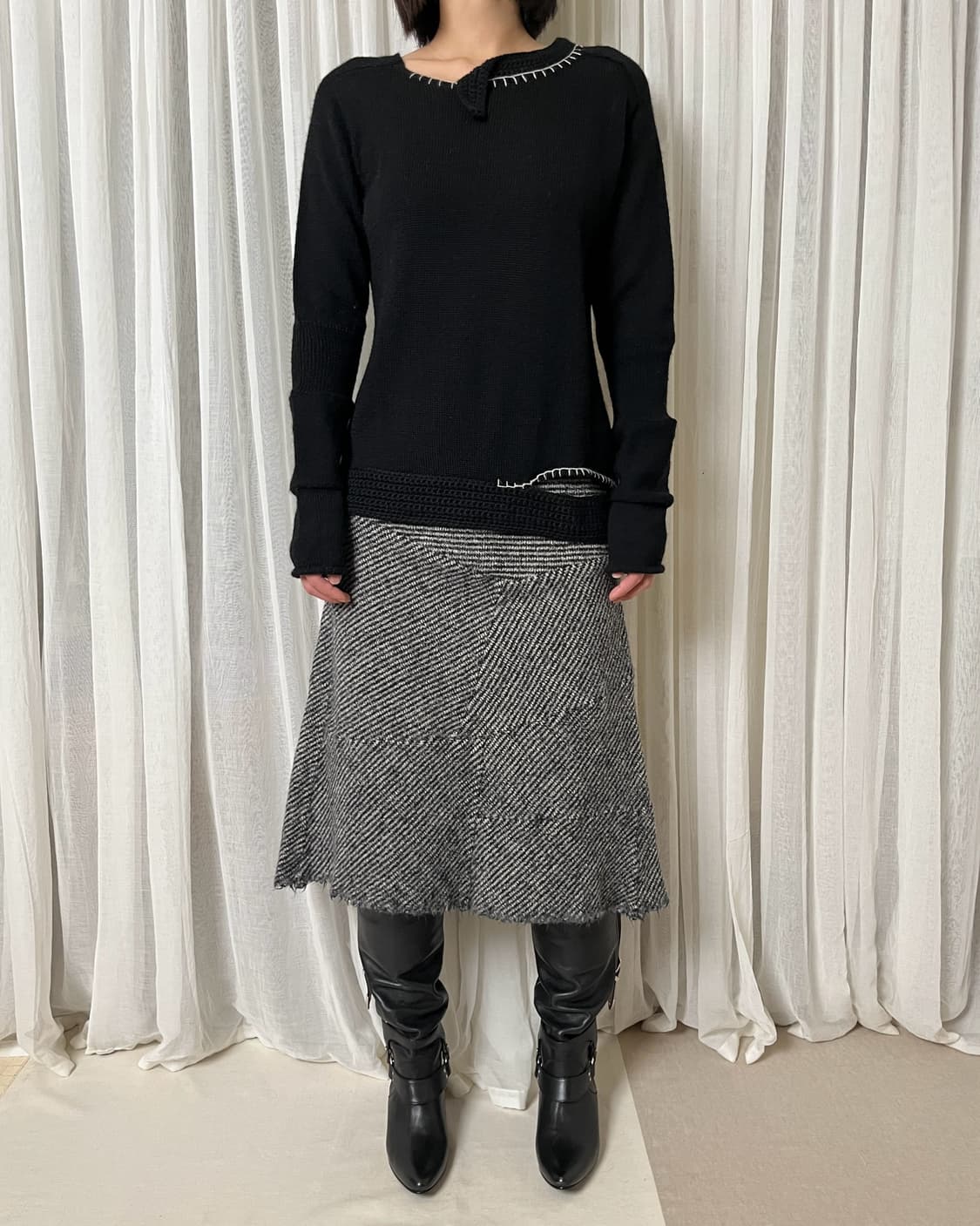 요지야마모토 핸드스티치 비대칭 절개 니트 yohji yamamoto 상품이미지7