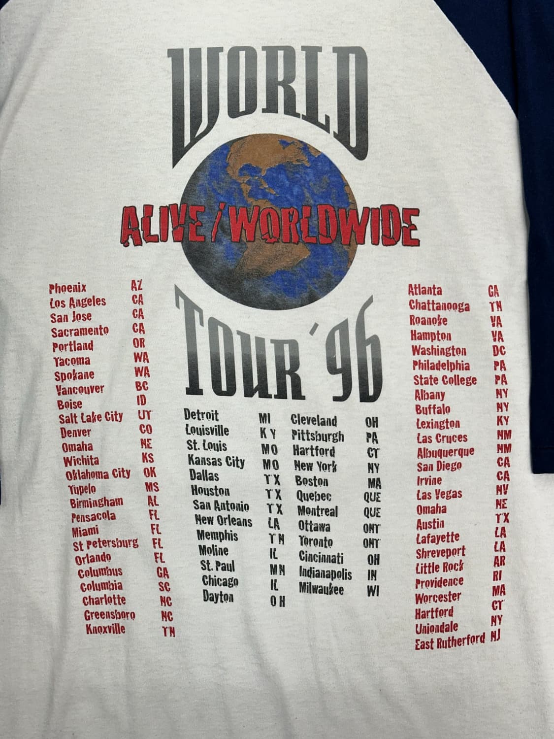 1996' KISS Alive Worldwide 투어 3/4 티셔츠 XL 상품이미지4
