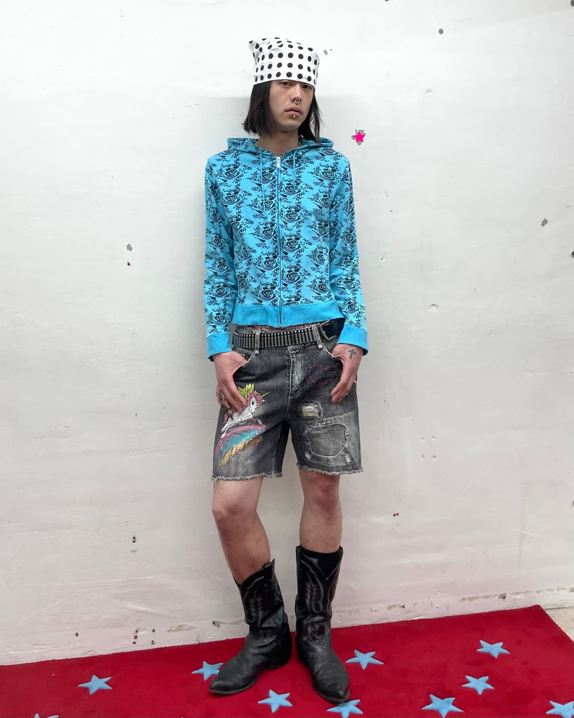 Flower crop blue zip-up hood 상품이미지5