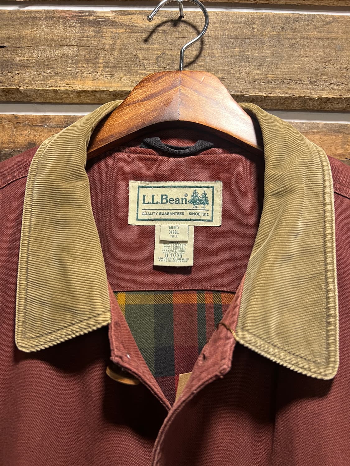 [2XL]L.L.Bean 엘엘빈 체크 라이닝 버건디 캔버스 초어 자켓 상품이미지2