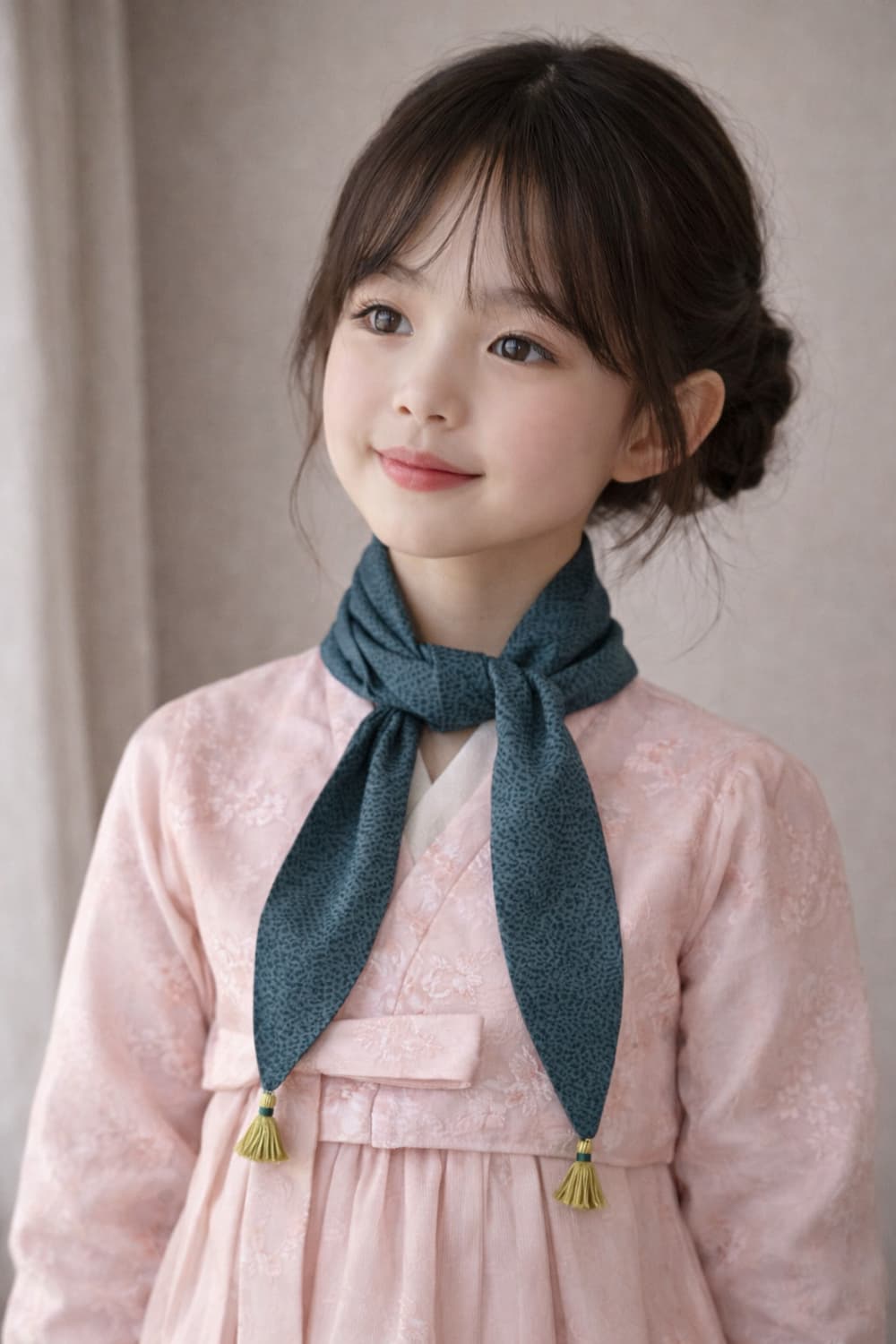 청담 편집샵 코튼 태슬 타이형 스카프 | 딥틸그린컬러 한복 감성 상품이미지1