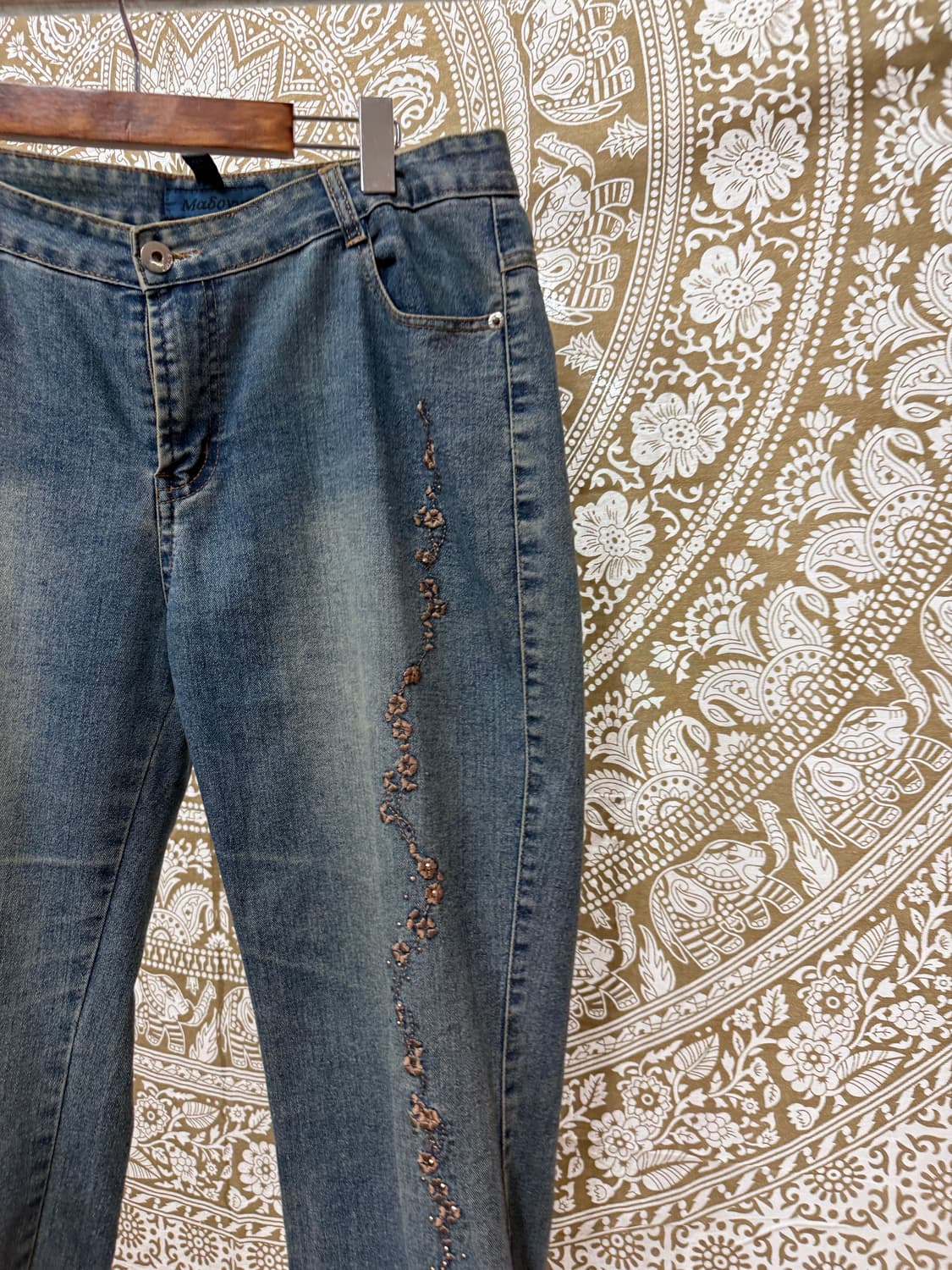 제페니즈 빈티지 여성 플라워자수 데님팬츠 상품이미지4