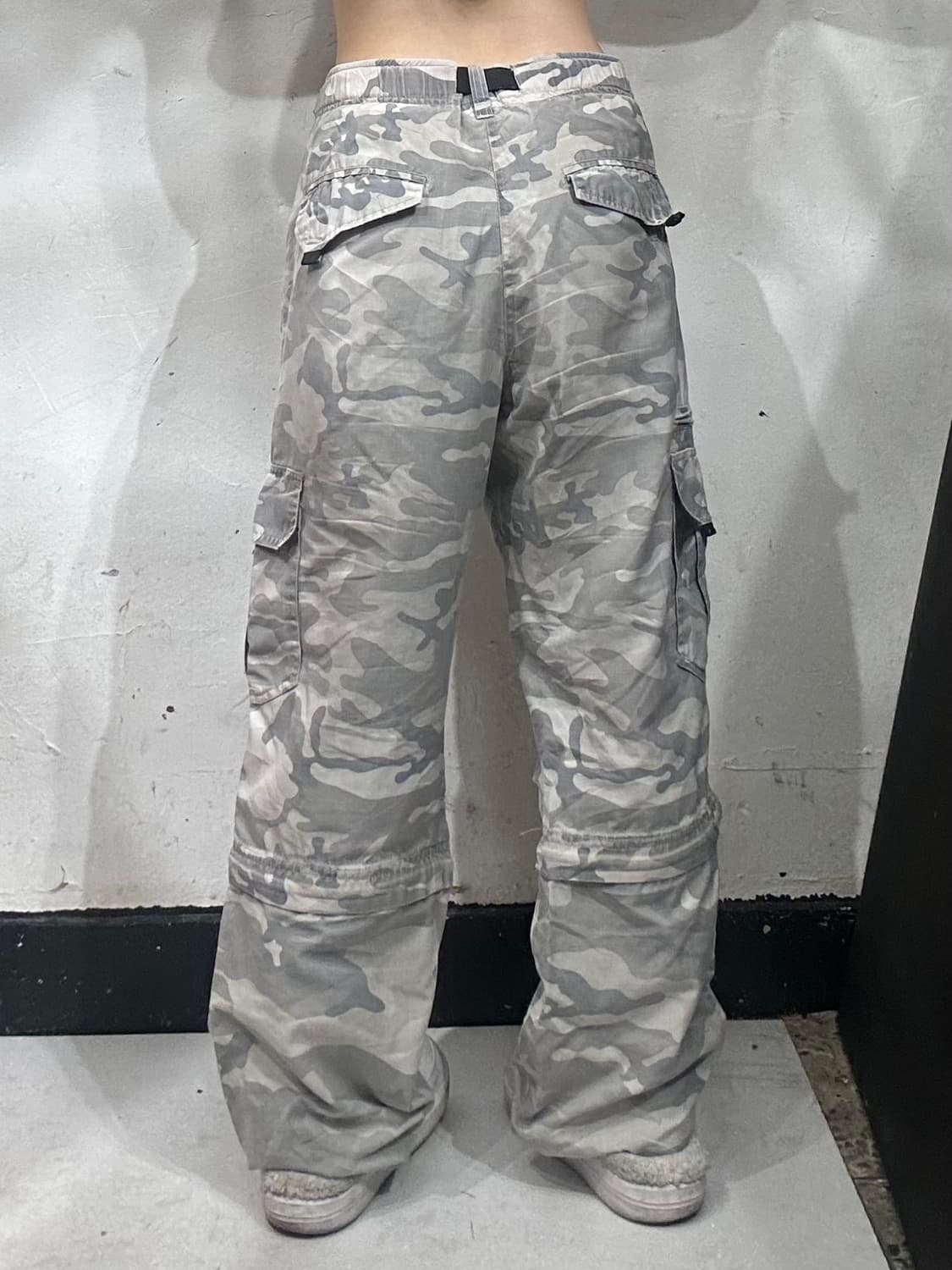 일본 빈티지 베이지 절개 포인트 와이드 밀리터리 카모 팬츠 카고 바지  상품이미지3