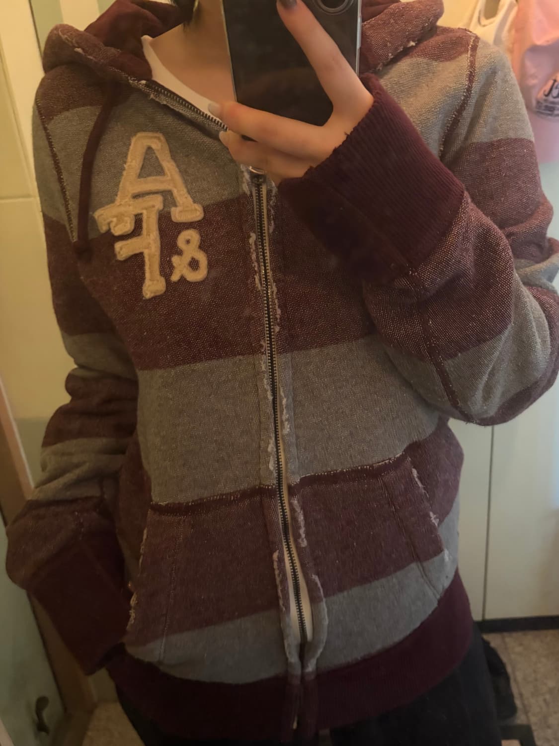 아베크롬비 와인색 기모 후드집업 상품이미지5