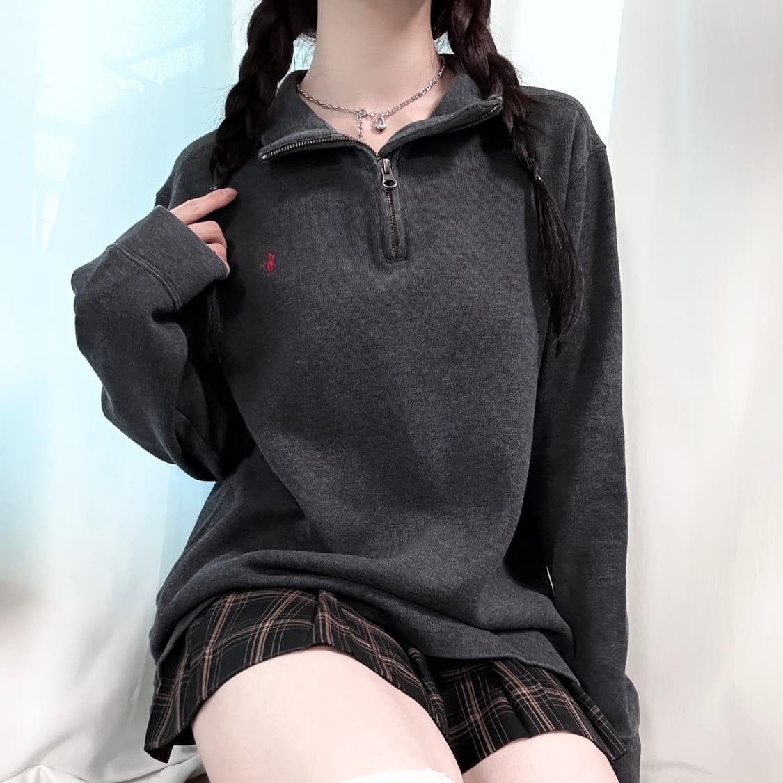 폴로 차콜 코튼 반집업 상품이미지2