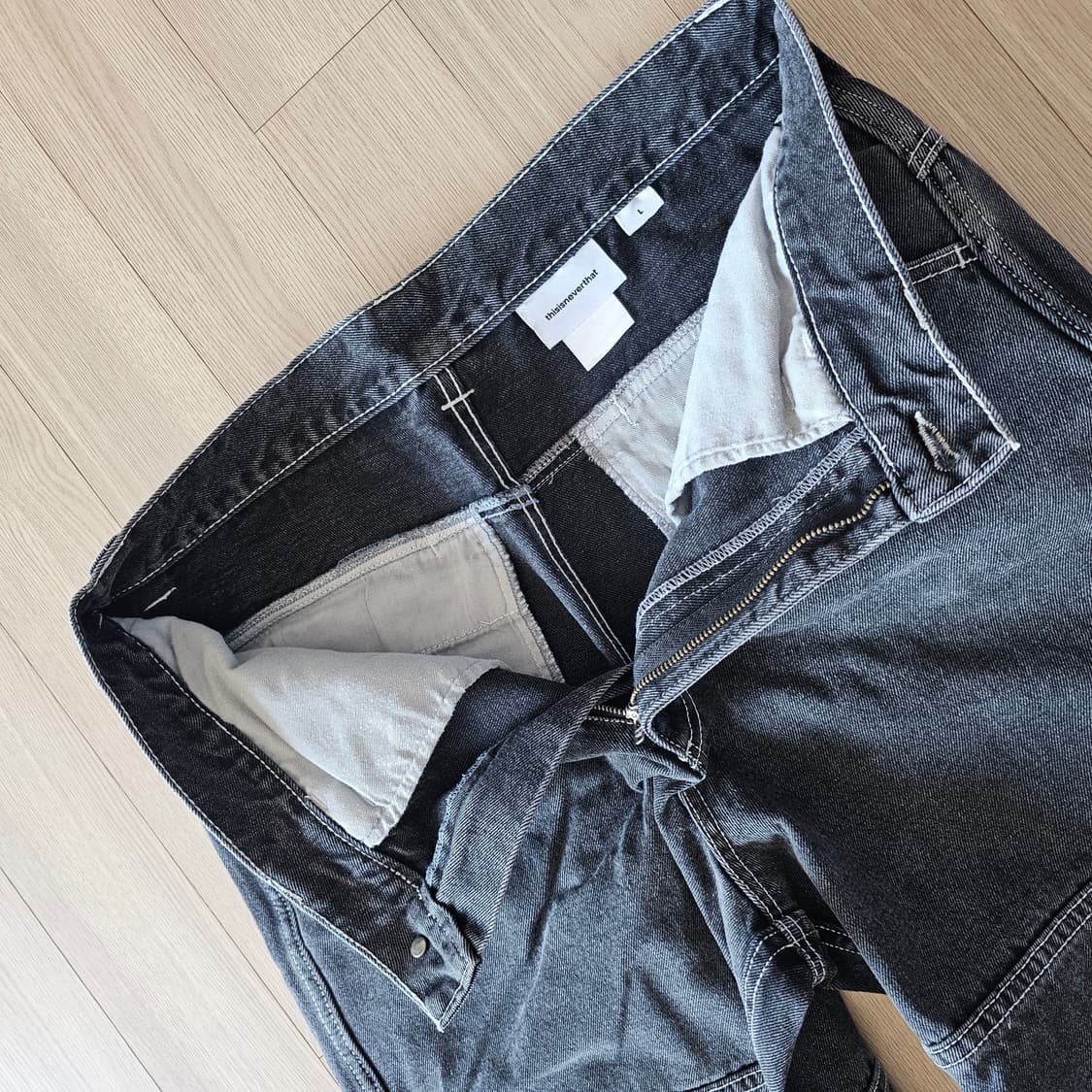 33 34 L 디스이즈네버댓 스티치 블랙 와이드 청바지 (길이수선)3회착 상품이미지8