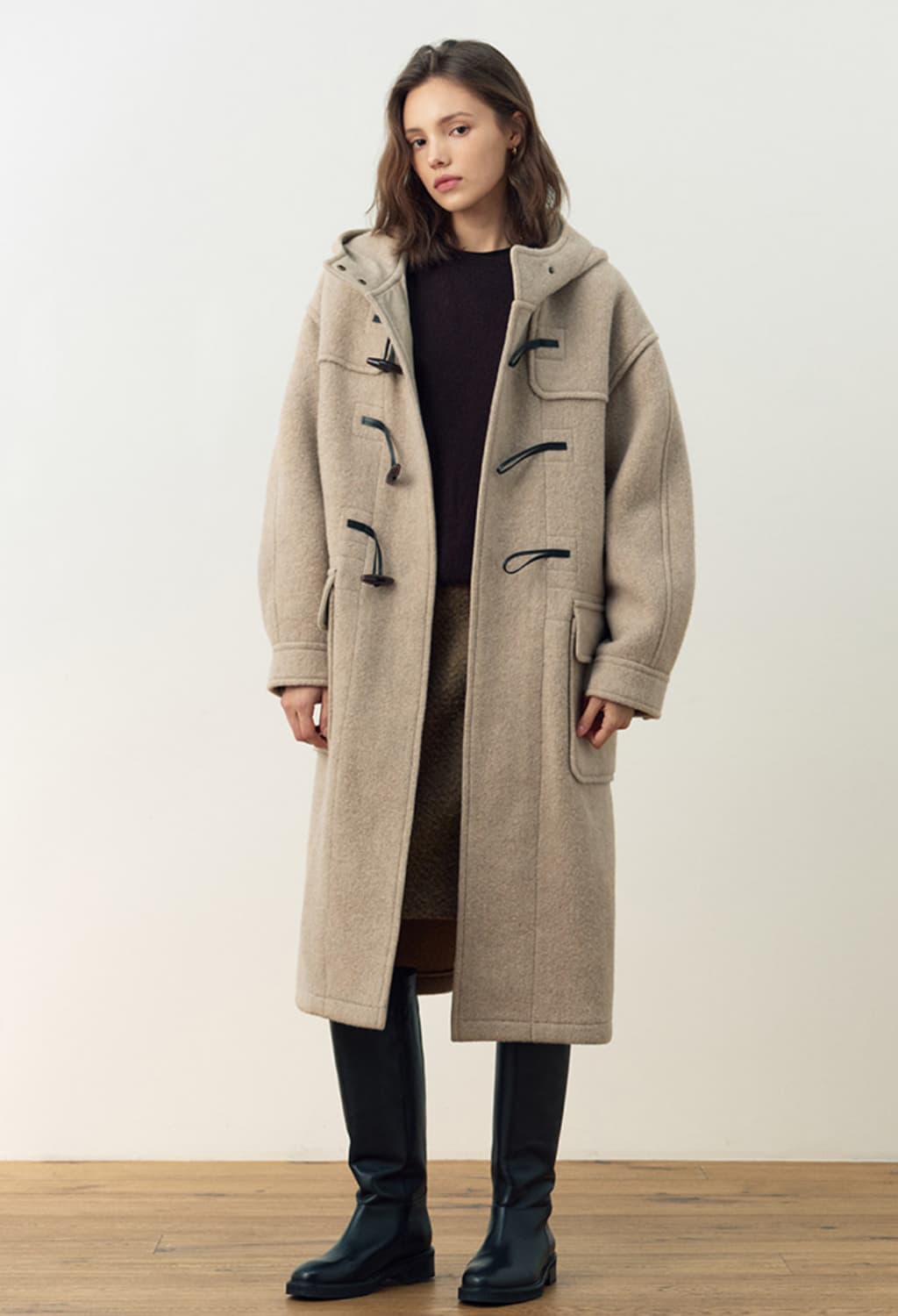 앤유 티스테드 후드 더플코트 [ Beige ] 상품이미지3