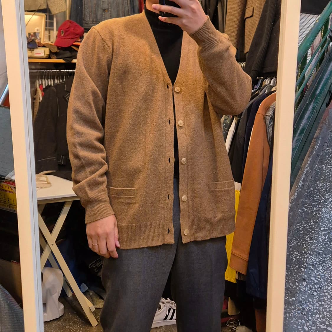 실사이즈-2XL(착샷잇음) 브라운 울 니트가디건  상품이미지3