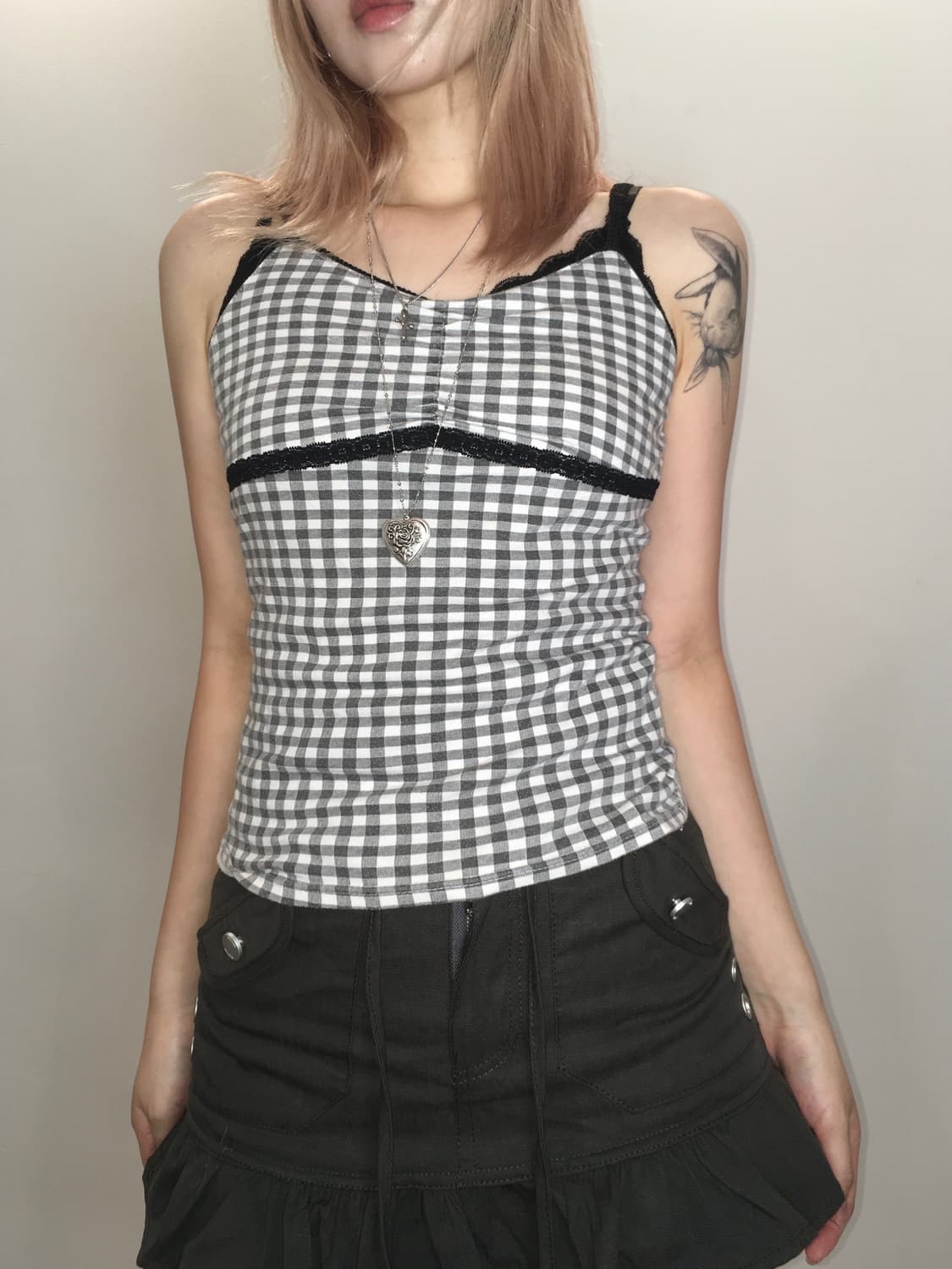 jpn vintage black check lace sleeveless 상품이미지1