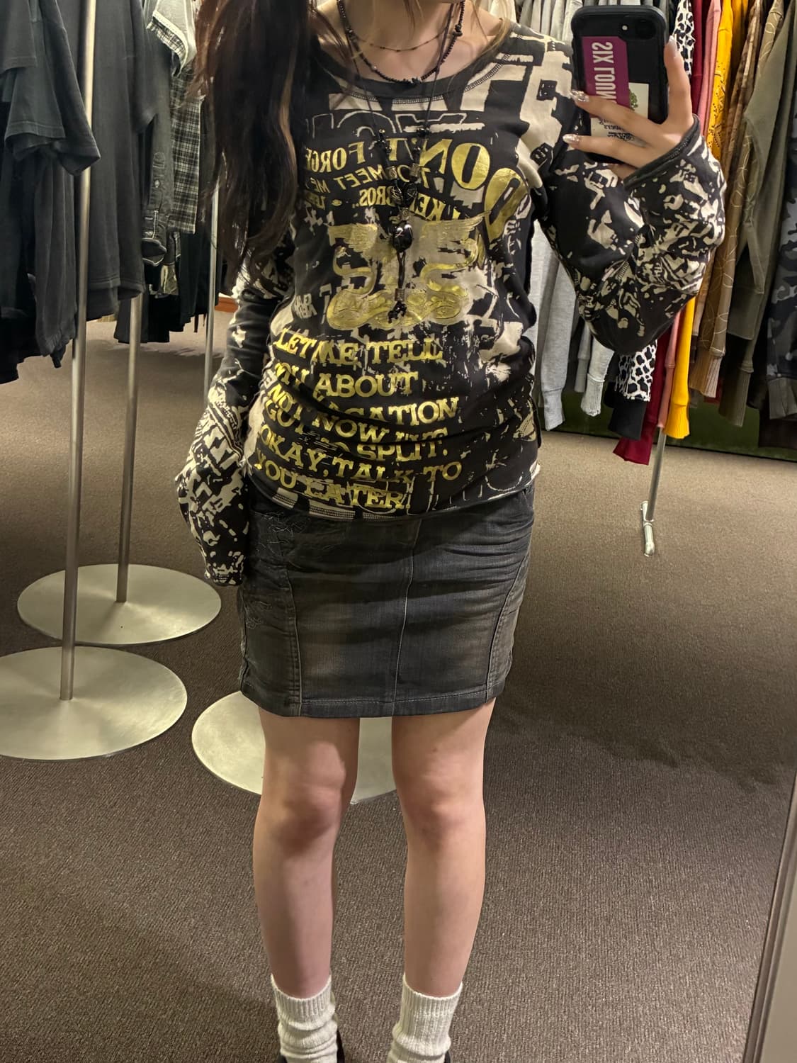 M)Japanese vintage 자수 벨티드 흑청 미니스커트 상품이미지9