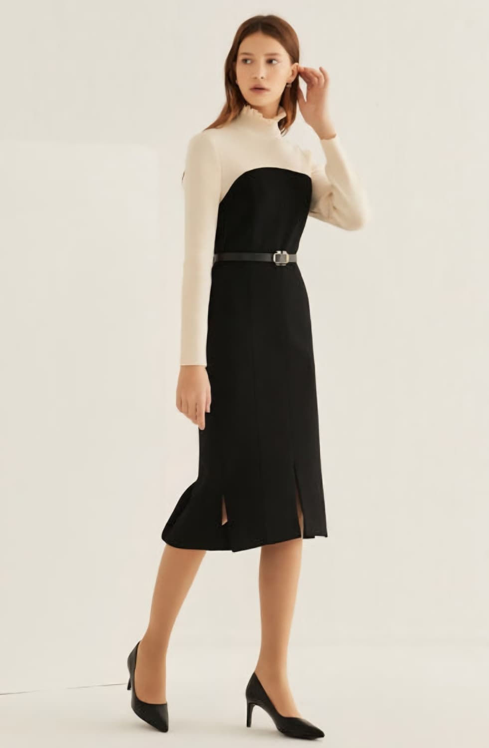 (베이지색상)지고트 고가라인 골지니트블럭 머메이드 원피스 55사이즈t 상품이미지5