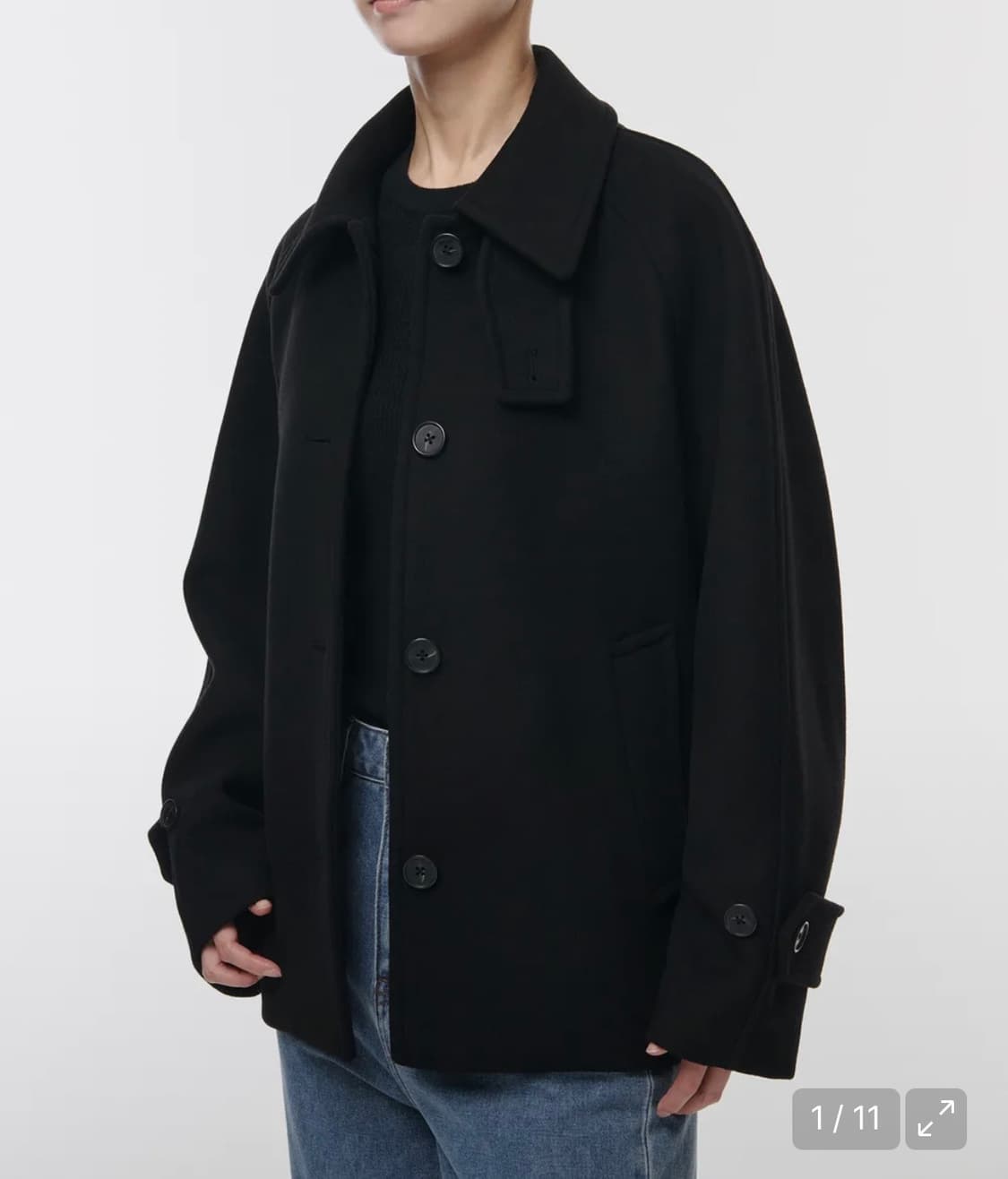 무신사스탠다드 우먼즈 울 블렌드 발마탄 하프코트 블랙 M 상품이미지1