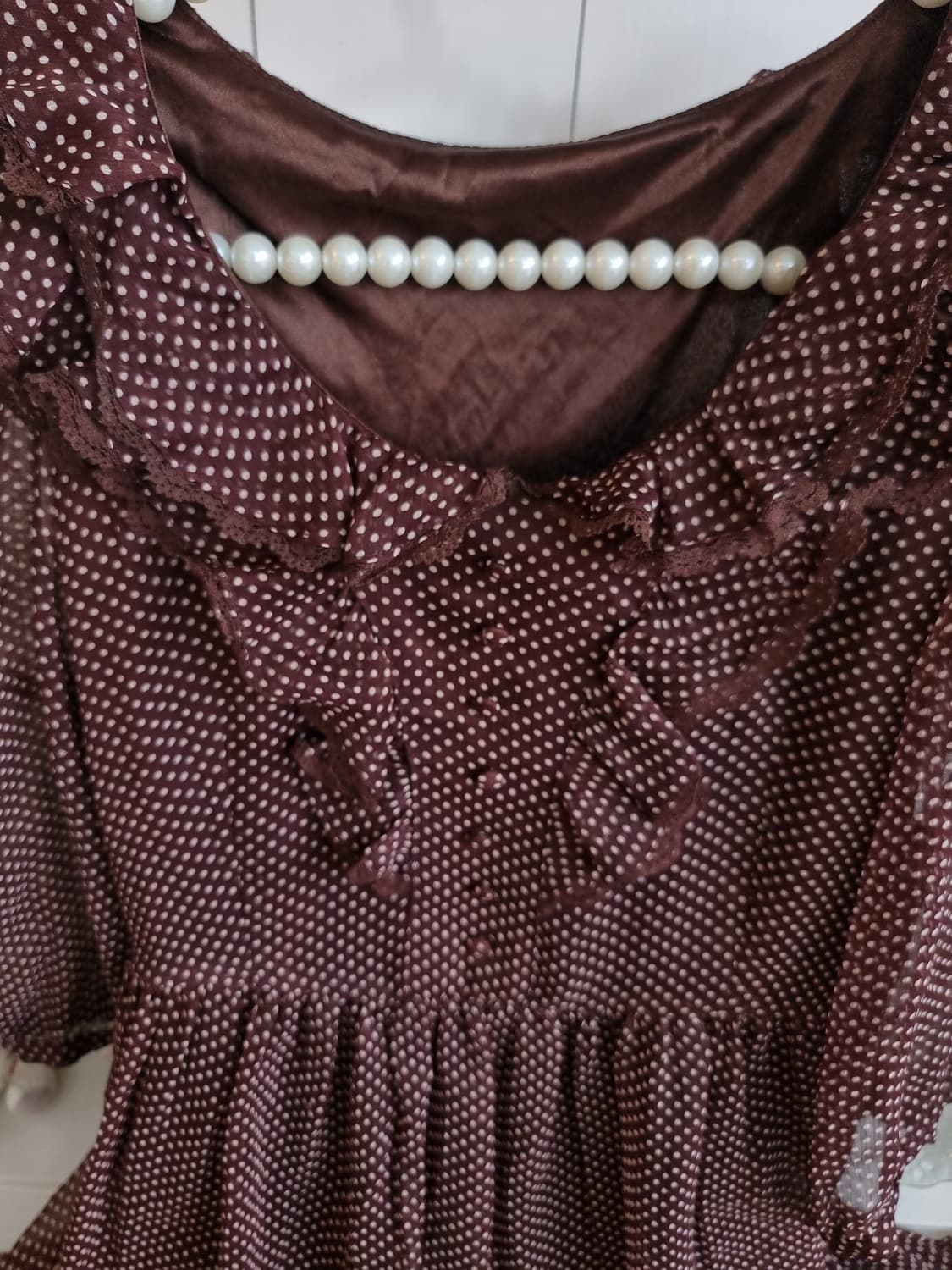 브라운 도트 쉬폰 프릴원피스 상품이미지2