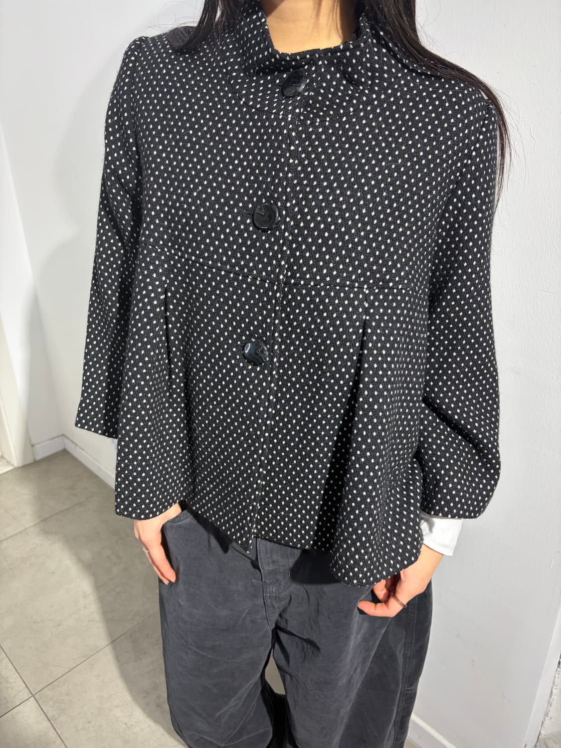 일본빈티지 도트 플레어 코트 상품이미지1