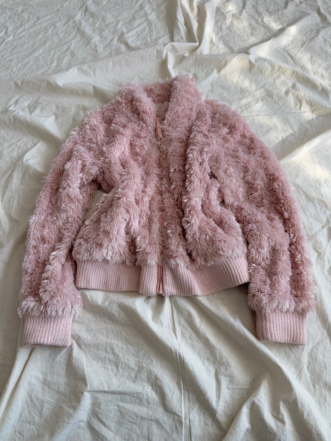 베이비핑크 로걀 갸루 러블리 폭닥 퍼 니트 집업 상품이미지1