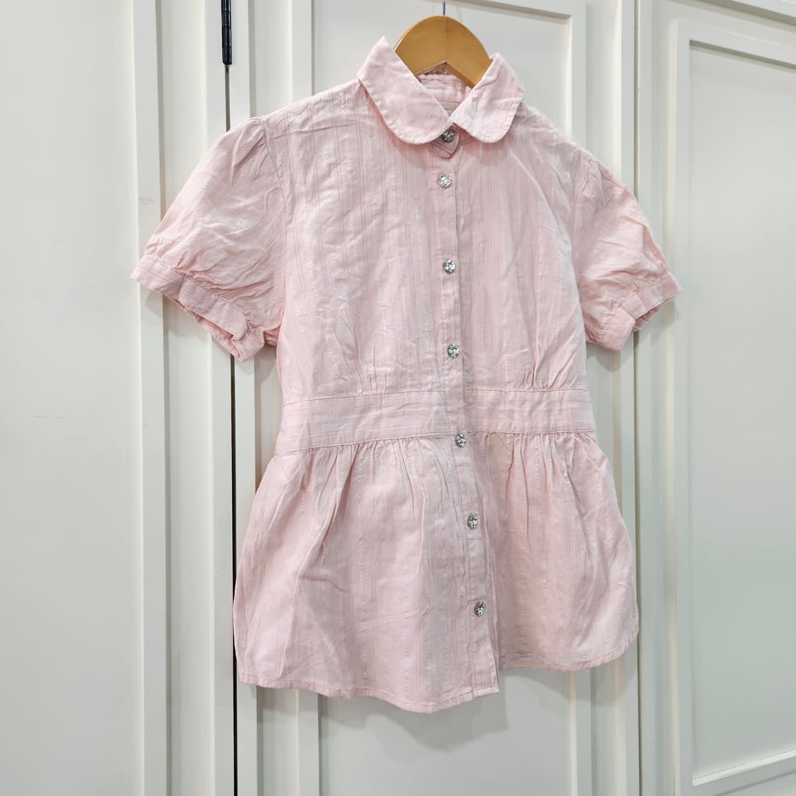 핑크색 퍼프 반팔 블라우스 상품이미지2