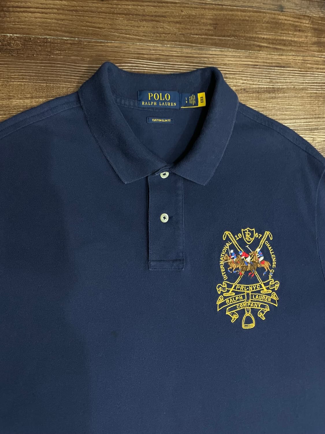 폴로 랄프로렌 자수 트리플포니 커스텀 슬림핏 PK 카라티 네이비 상품이미지2