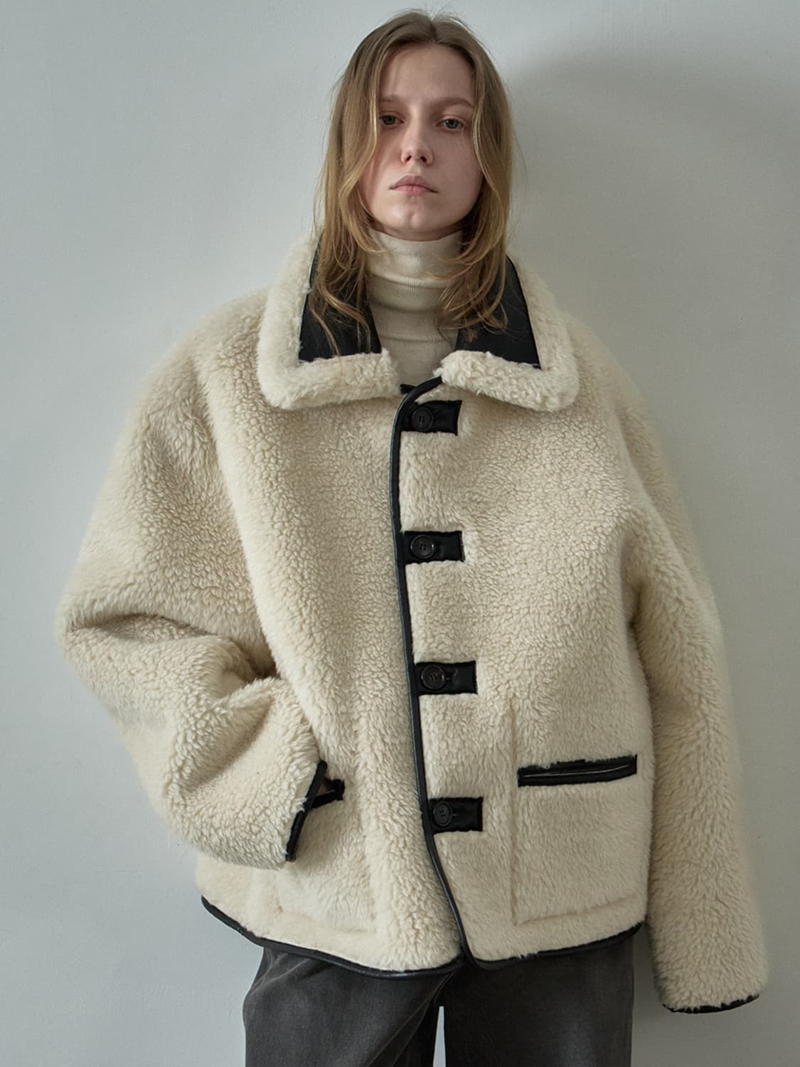 파사드패턴 빈티지 램스울 리버시블 무스탕 - 블랙 S 상품이미지1