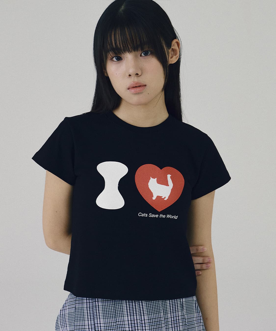 잇자바이브 I LOVE CAT CROP T SHIRT 상품이미지1