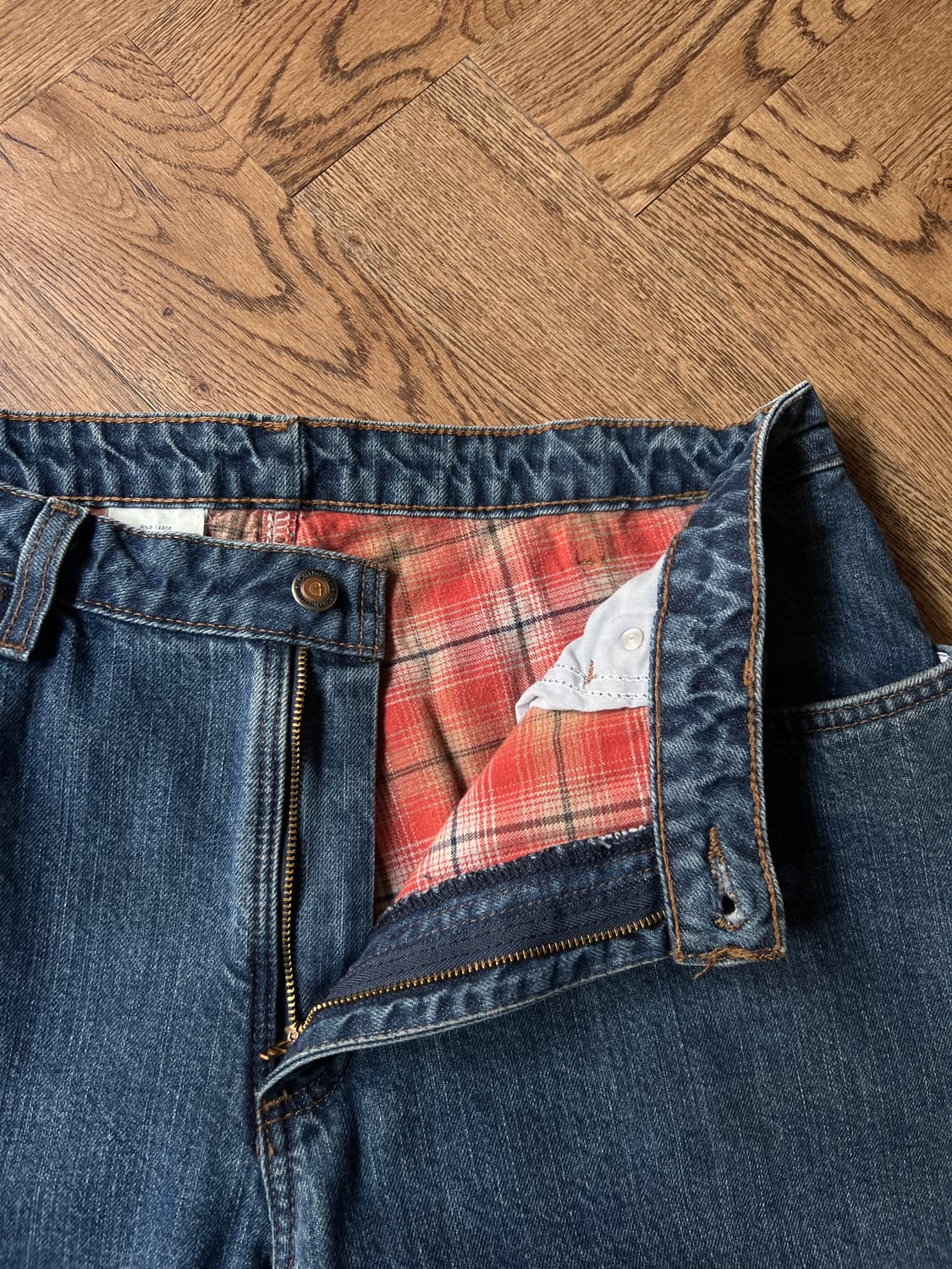 [34]칼하트 USA 체크 라이닝 워크 데님 팬츠 상품이미지3