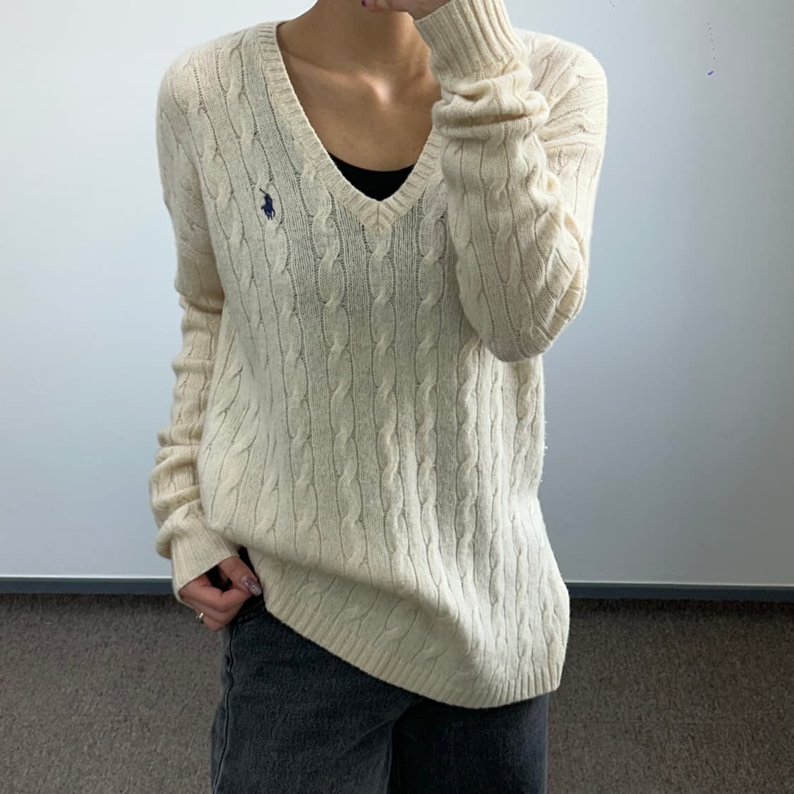Polo 폴로 네이비포니 아이보리케이블니트 상품이미지2