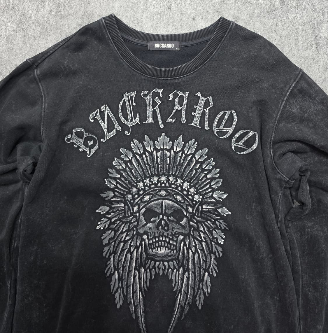 버커루 피그먼트 워싱 스컬 패치 빈티지 그런지 무드 맨투맨 XL 상품이미지3