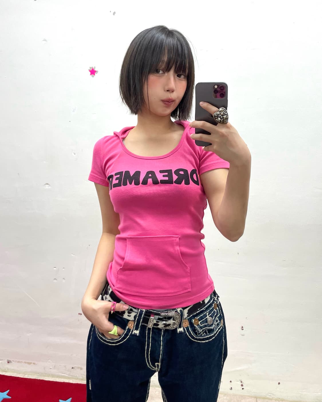 Dot Union Jack Cubic Pink Hoodie T-shirt 상품이미지2