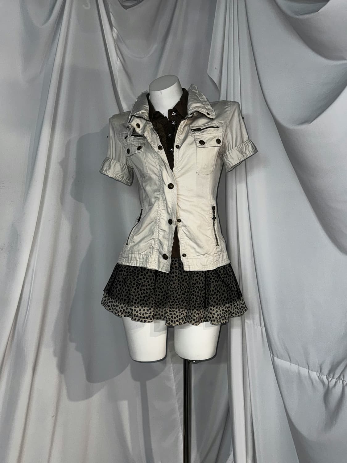 데일리 갸루와투케 갸투케 레오파드 그런지 화이트 집업 코디세트  상품이미지4