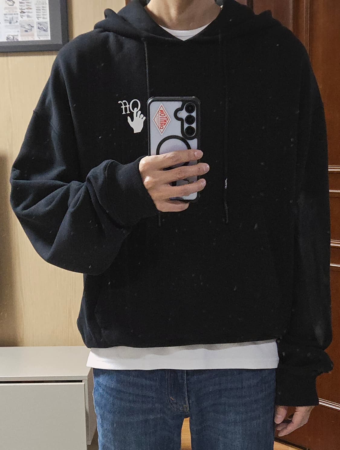 (착샷) 오프화이트 디그레이드 애로우 오버핏 후드 티셔츠 상품이미지8