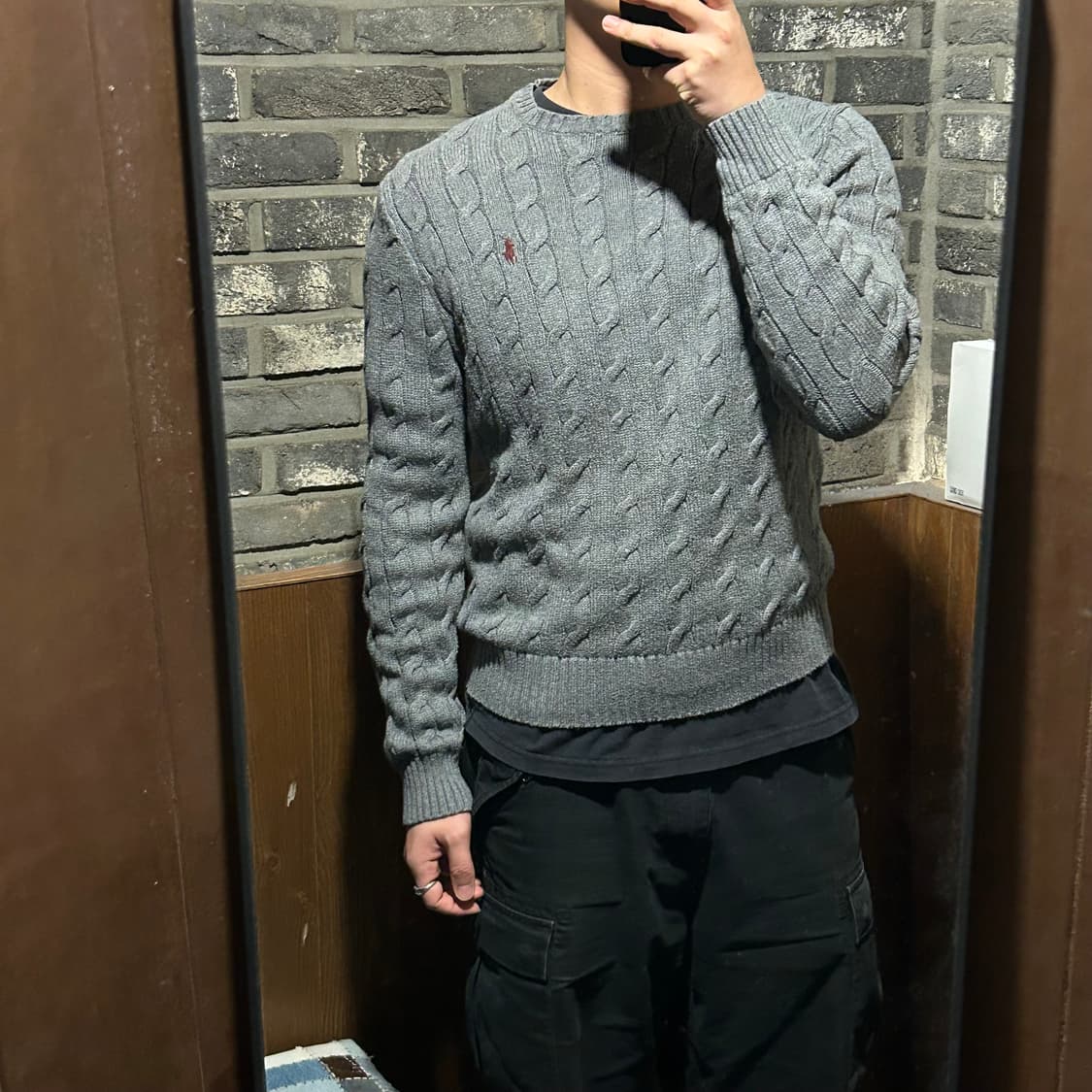 M) 폴로 랄프로렌 케이블 꽈배기 라운드넥 니트 그레이 상품이미지7