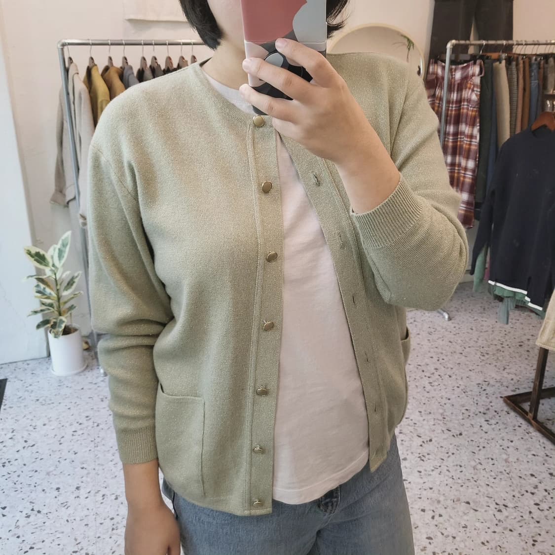 Bien-Mise 올리브 골드펄 울가디건 상품이미지8