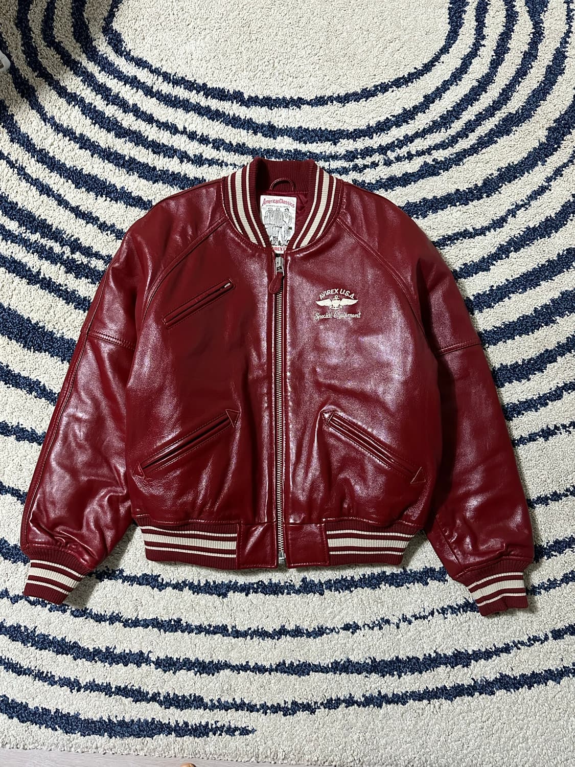 AVIREX 가죽 바시티자켓 사이즈 XS (실사이즈 M-L) 상품이미지1