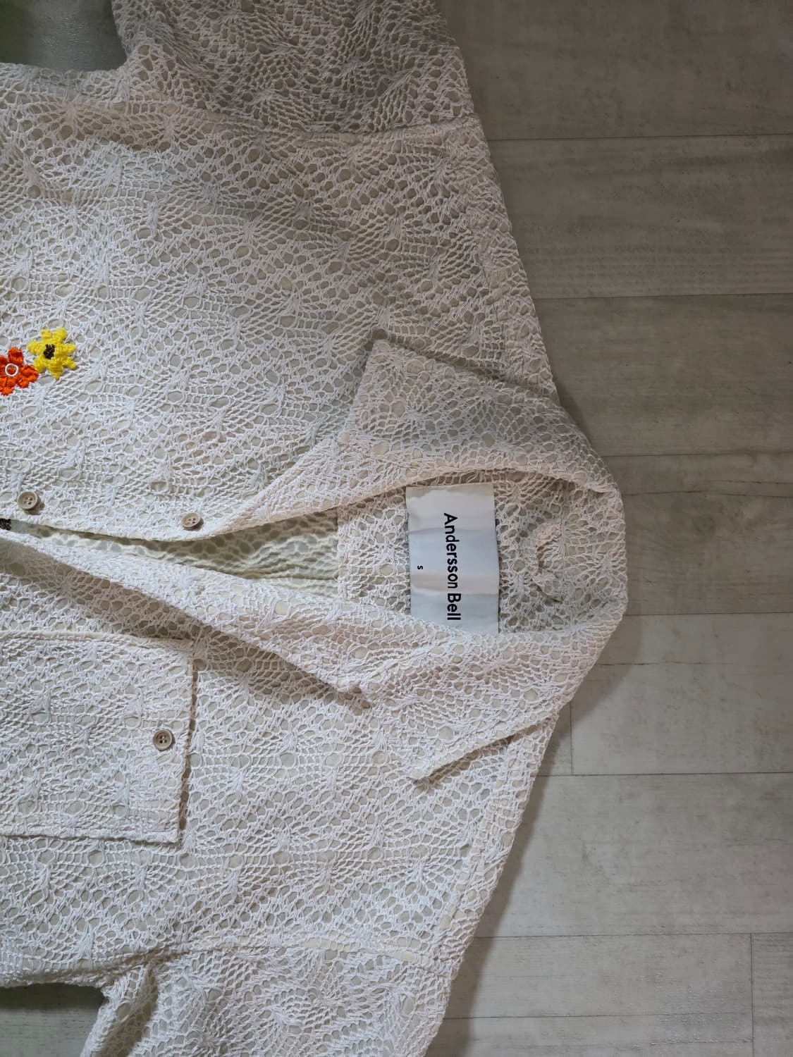 앤더슨벨 엠브로더리 플라워 자수 오픈카라 셔츠 S 상품이미지2