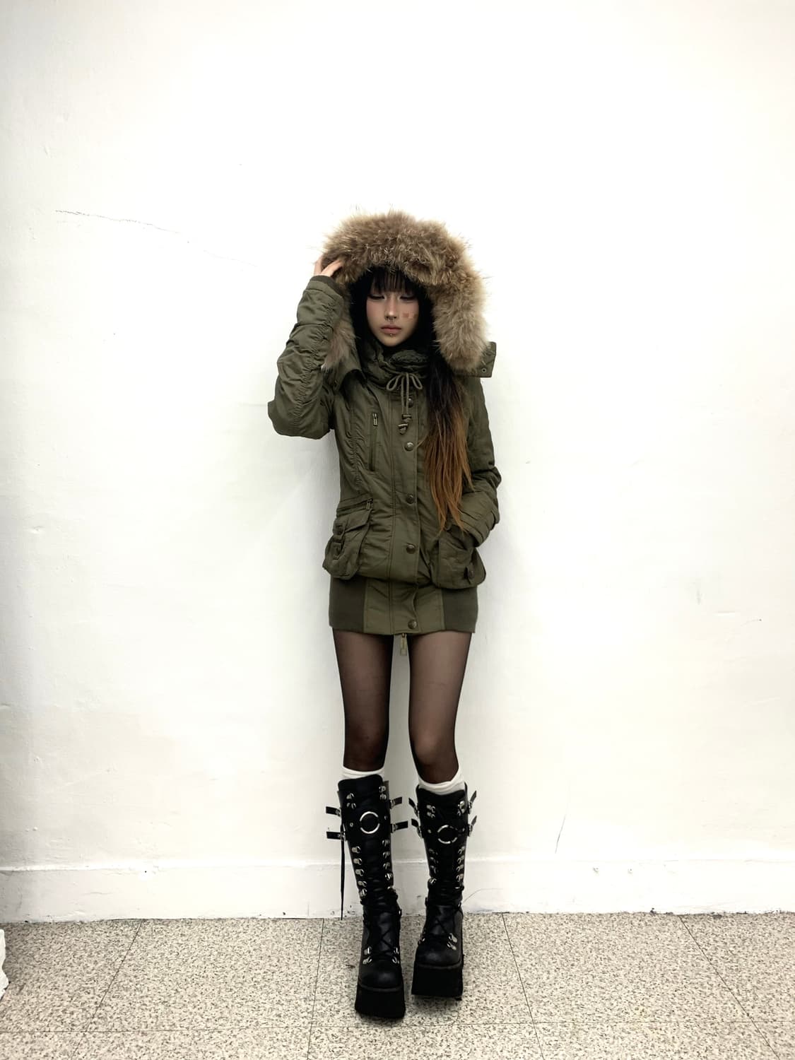 Chu xxx khaki cargo pocket ribbed fur ja 상품이미지3
