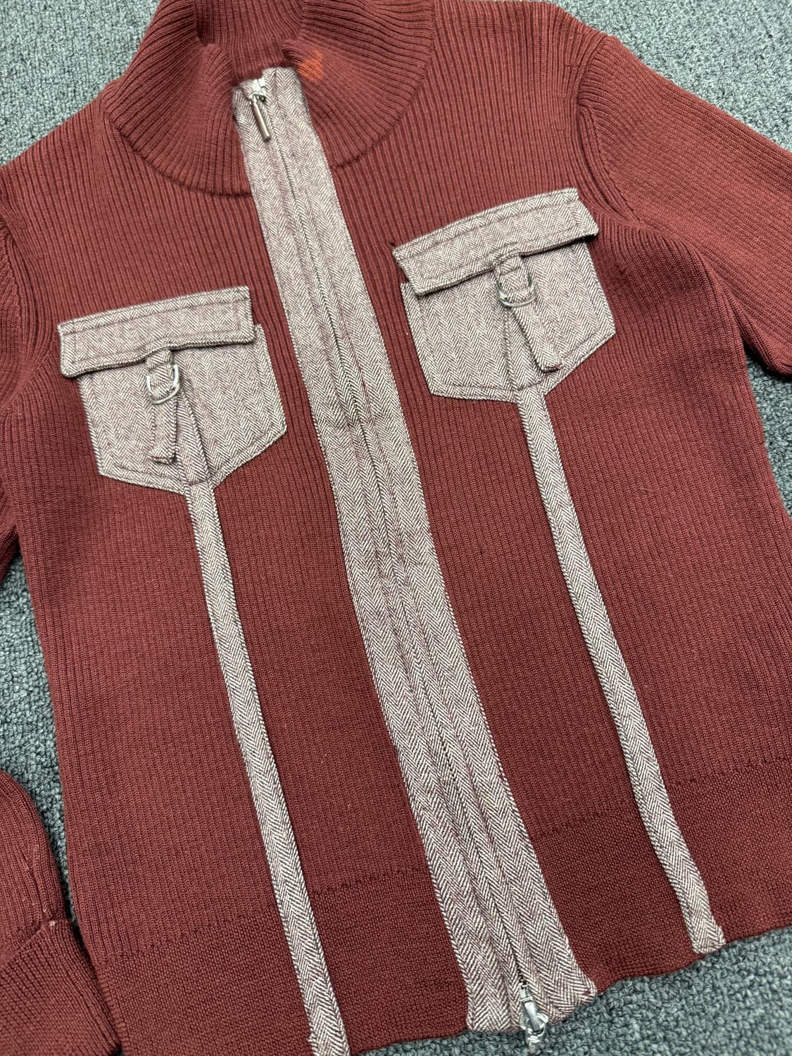 38)TWO.C 빈티지 여성 버건디 니트집업 상품이미지4