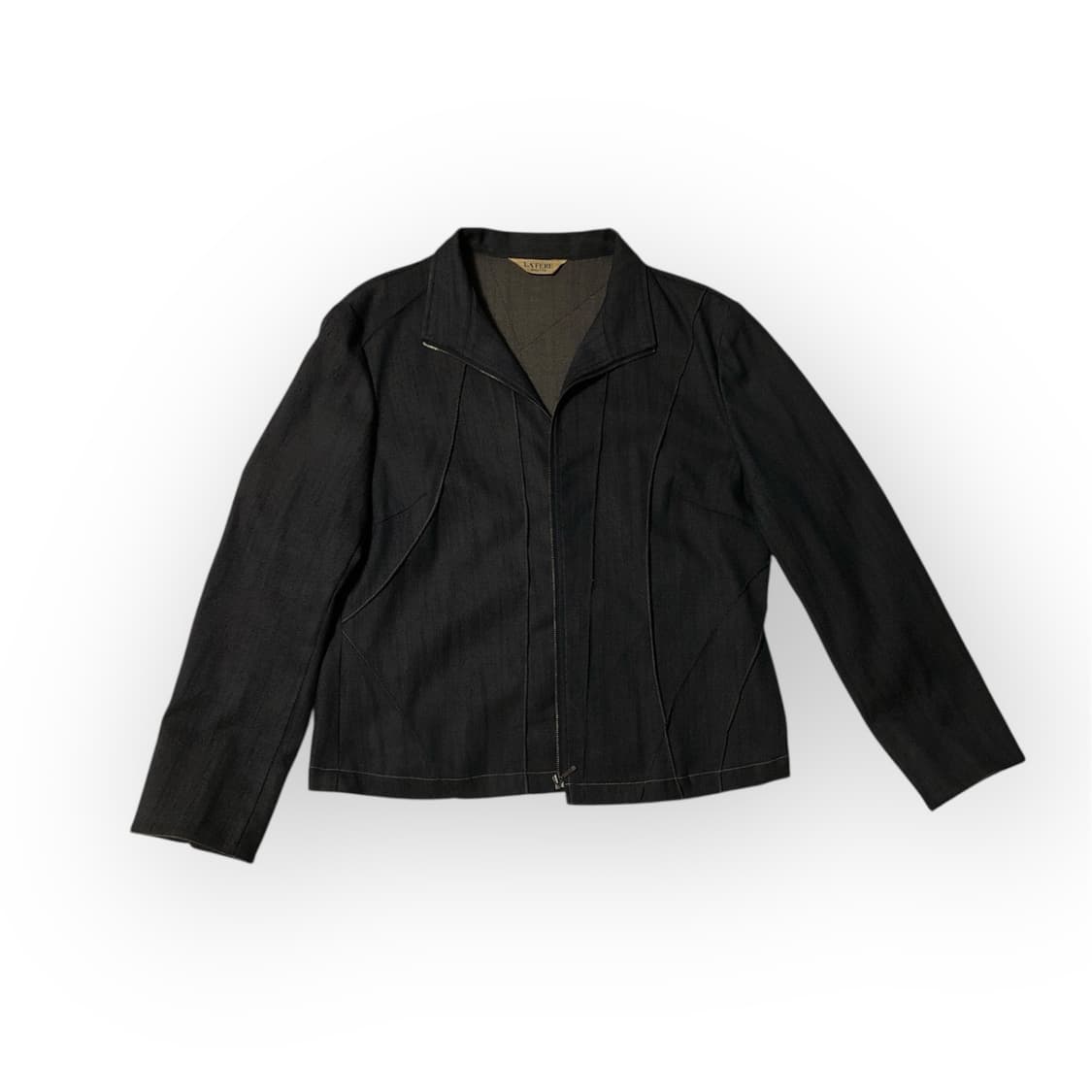 [LA'FERE] Grid Seam Black Denim Jacket 상품이미지3