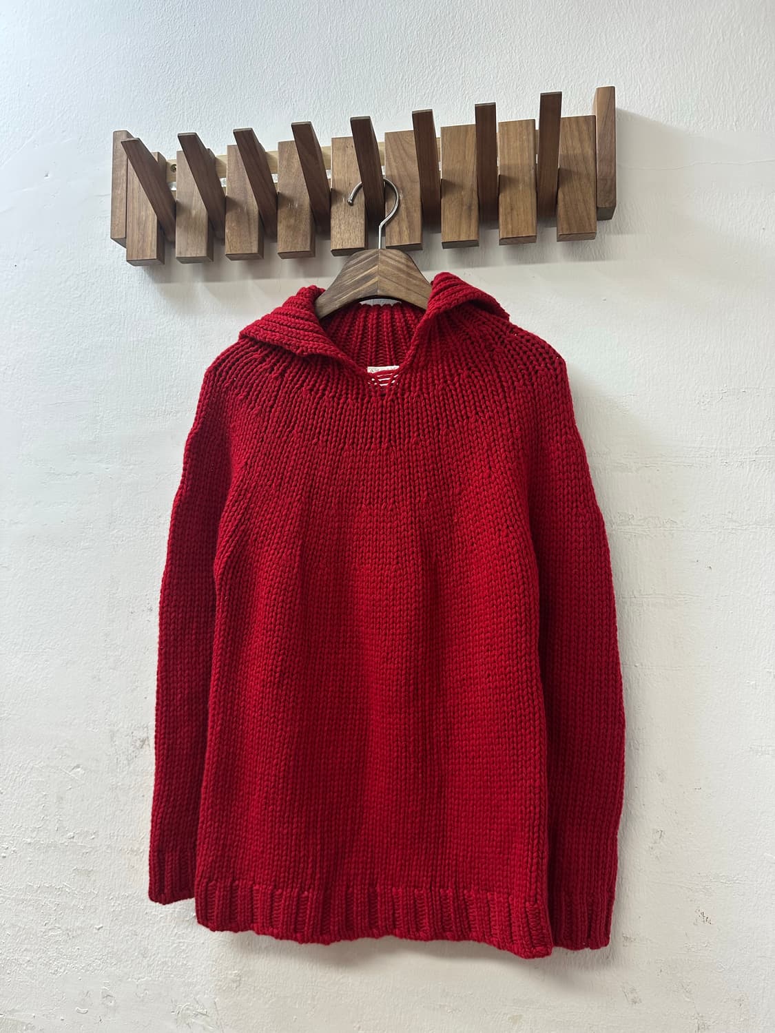 일본빈티지 OLIVE des OLIVE레드 울100% 니트 후드 풀오버 상품이미지2