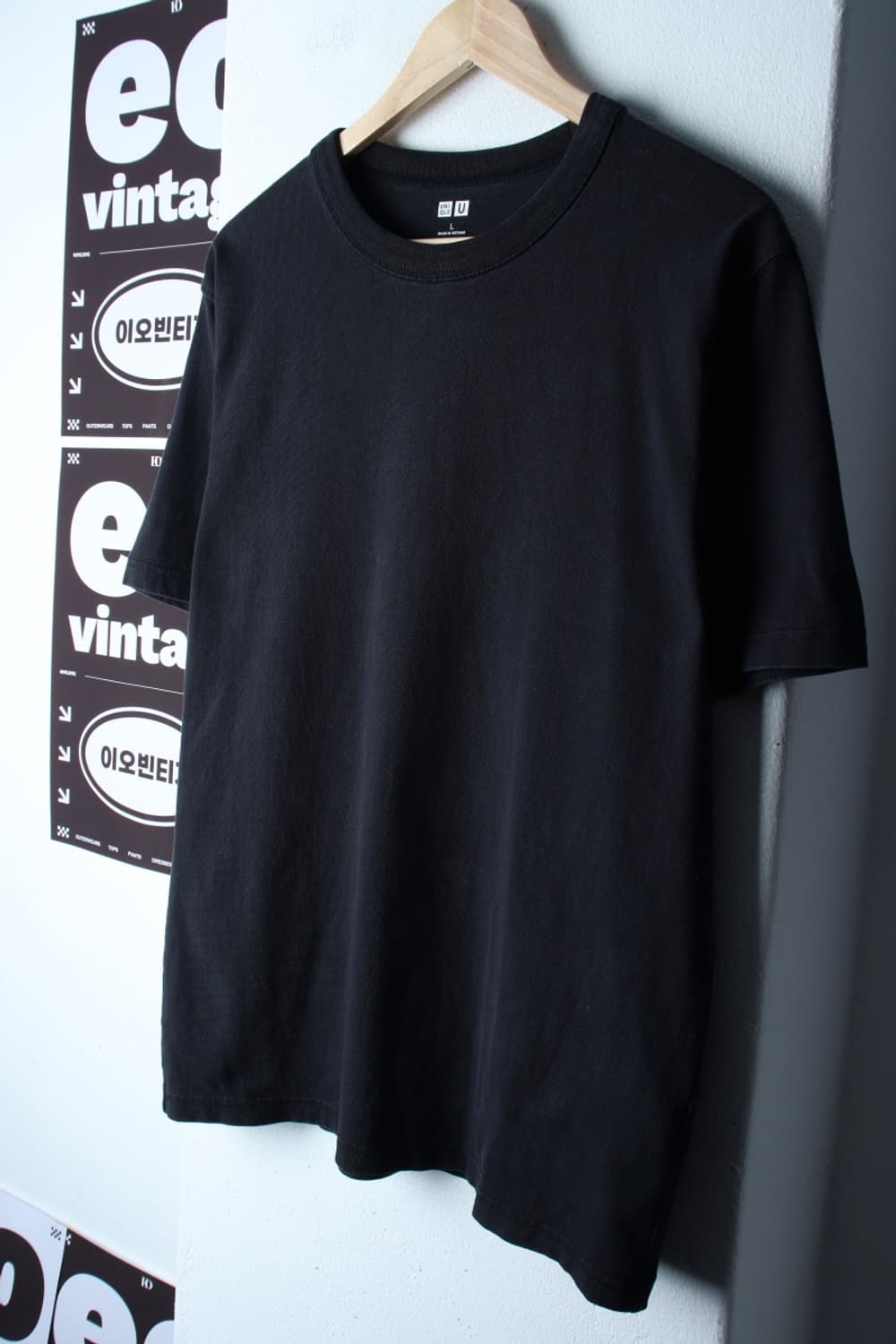 (L-XL) 유니클로 반팔 티셔츠 U라인 무지 블랙-H32134 상품이미지1