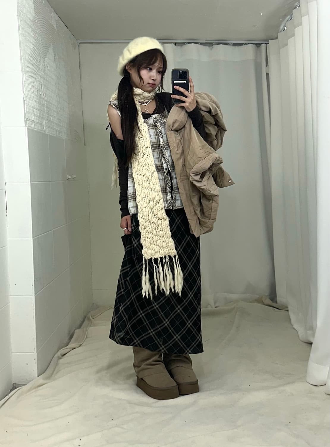 브라운 모카무스 체크 패딩 모리걸 코디세트 상품이미지3