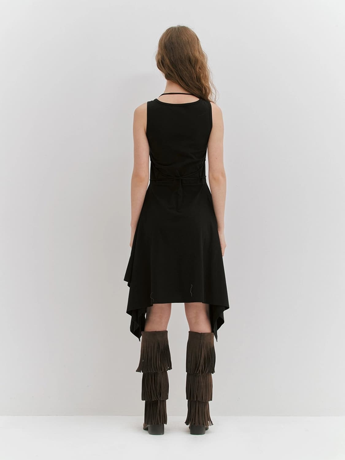 민더리 STRAP CUTTING JERSEY DRESS - BLACK 상품이미지5