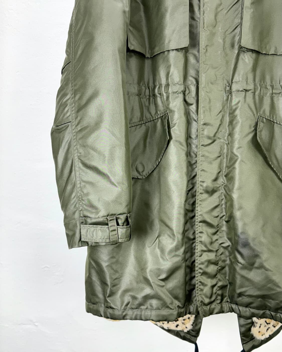 페익스 커넥션 세이지 레오파드 패널 포켓 후디 롱 파카 코트 상품이미지5