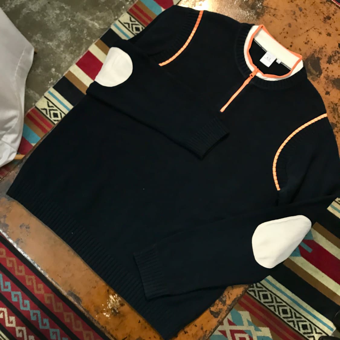 아르마니 익스체인지 블랙네이비 코튼 반집업 풀오버 남성 105 상품이미지2