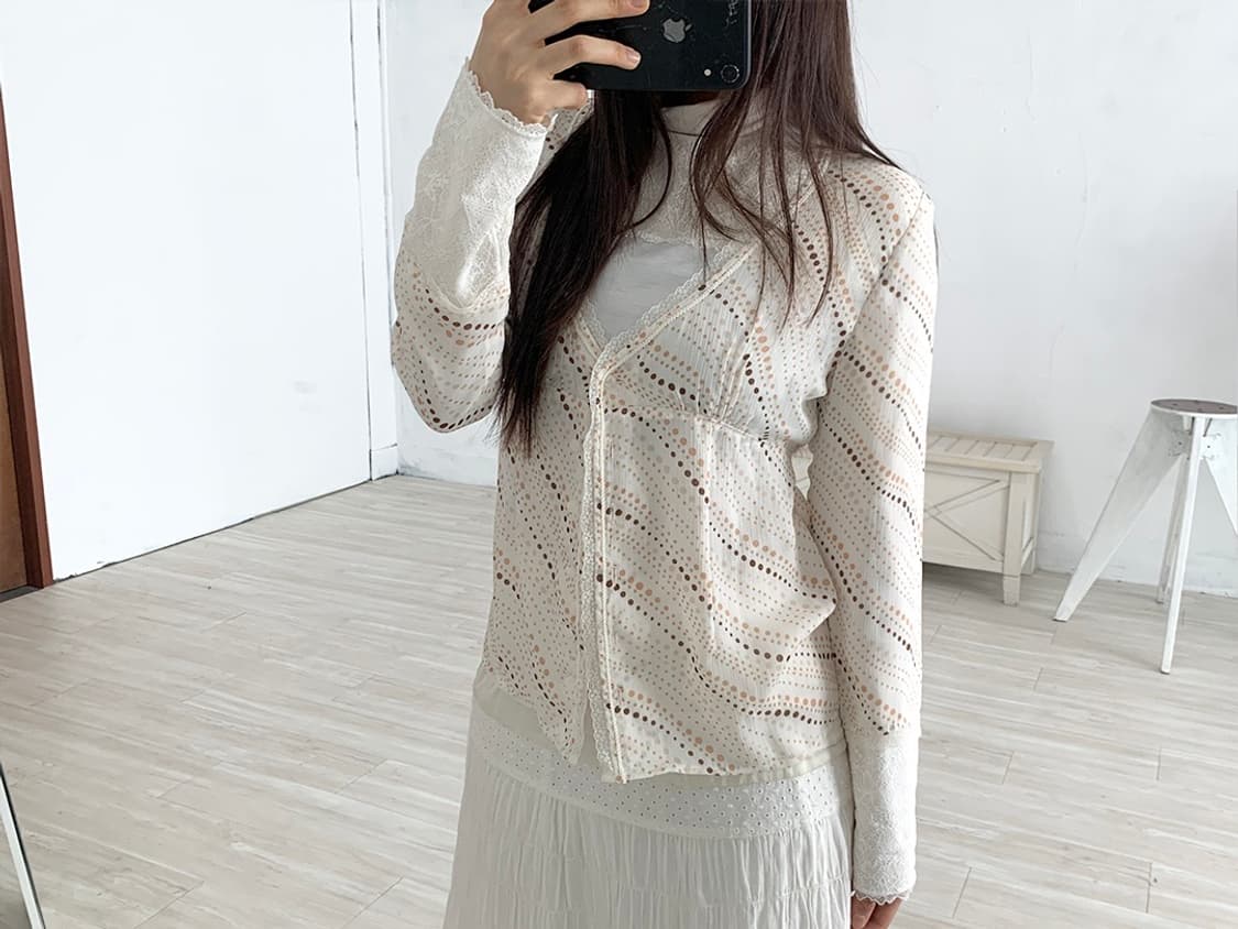 Soft Beige Polka Dot Cardigan 상품이미지2