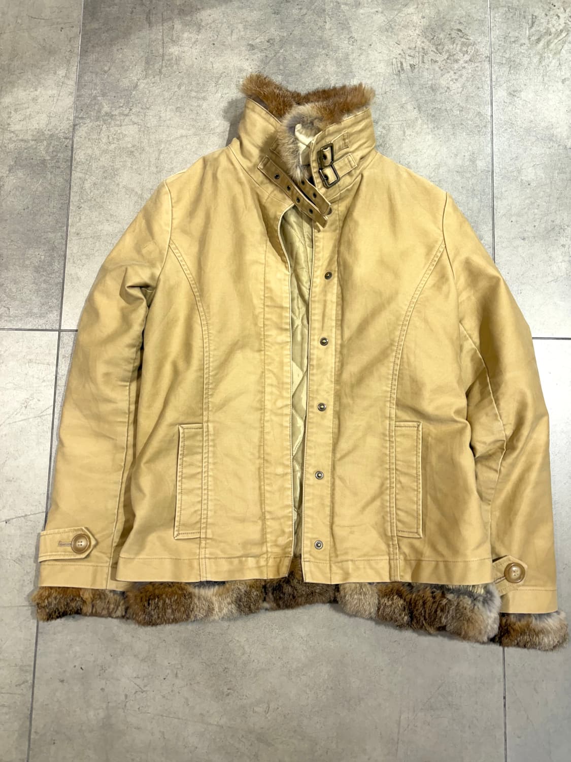일본 빈티지 베이지 코튼 퍼 무스탕 자켓 상품이미지1
