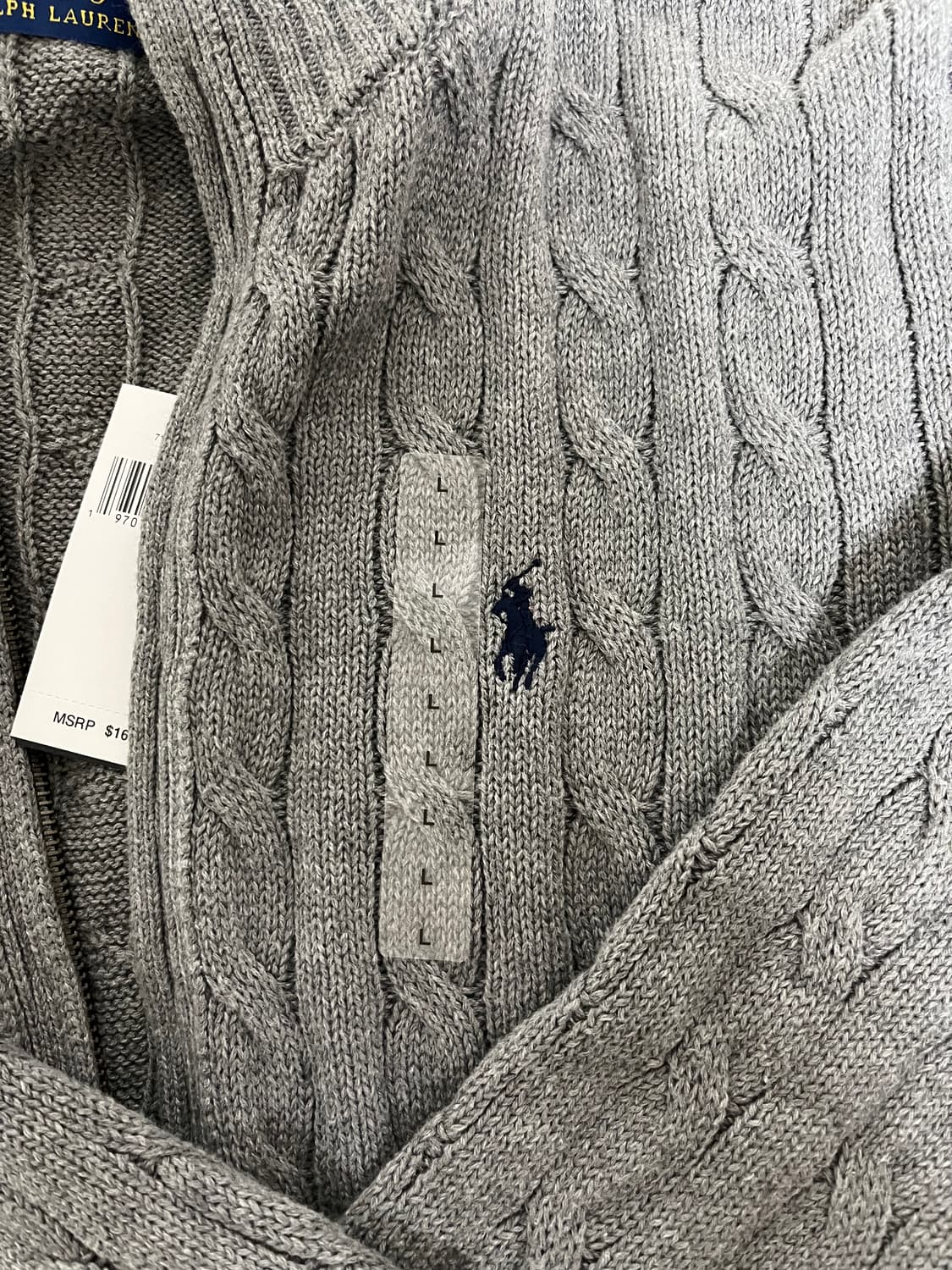 폴로 케이블 니트 코튼 풀 지퍼 스웨터 가디건 그레이 L 상품이미지2