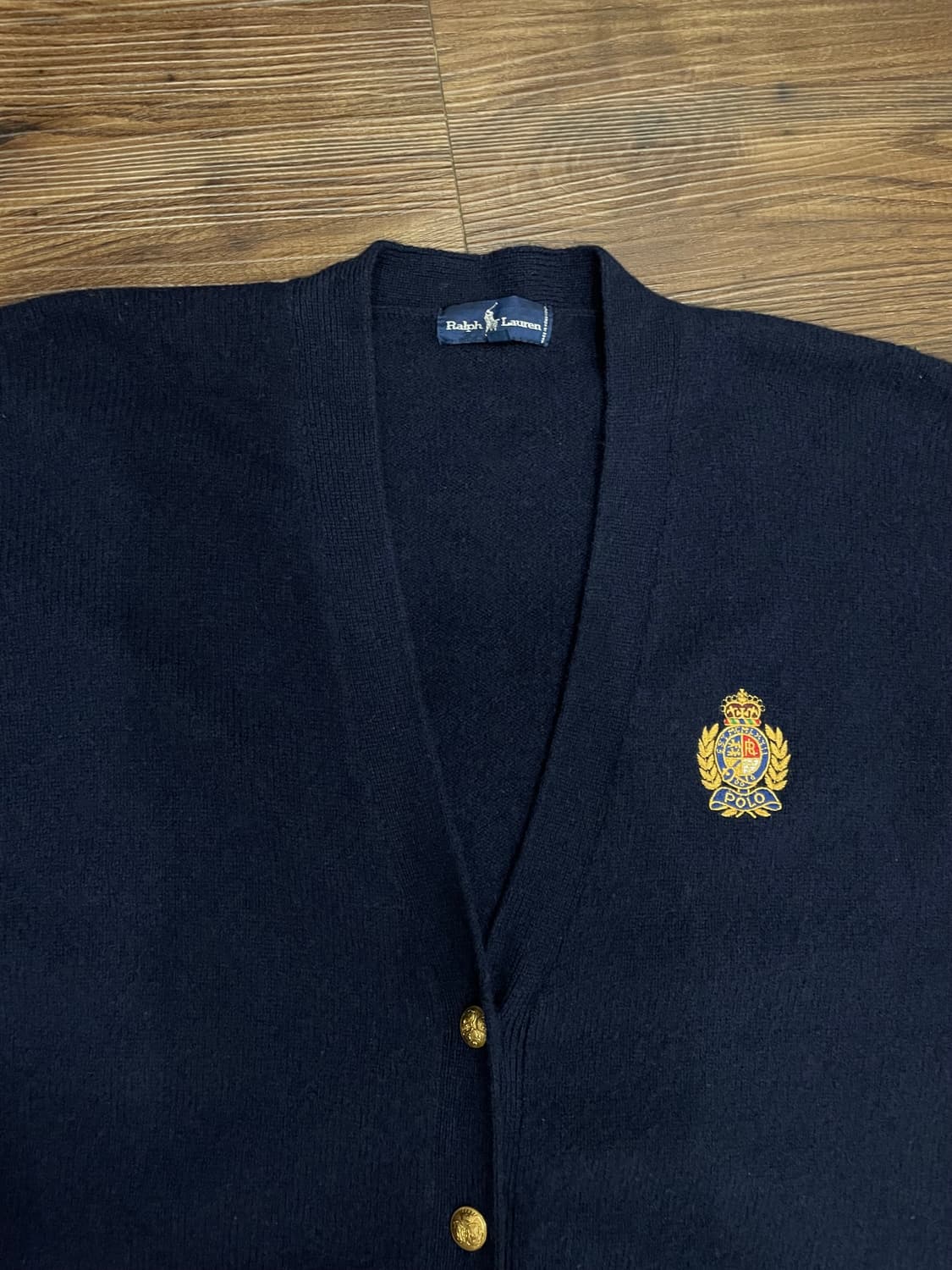 90s 폴로 금장 크레스트 와펜 울 가디건 네이비 상품이미지2